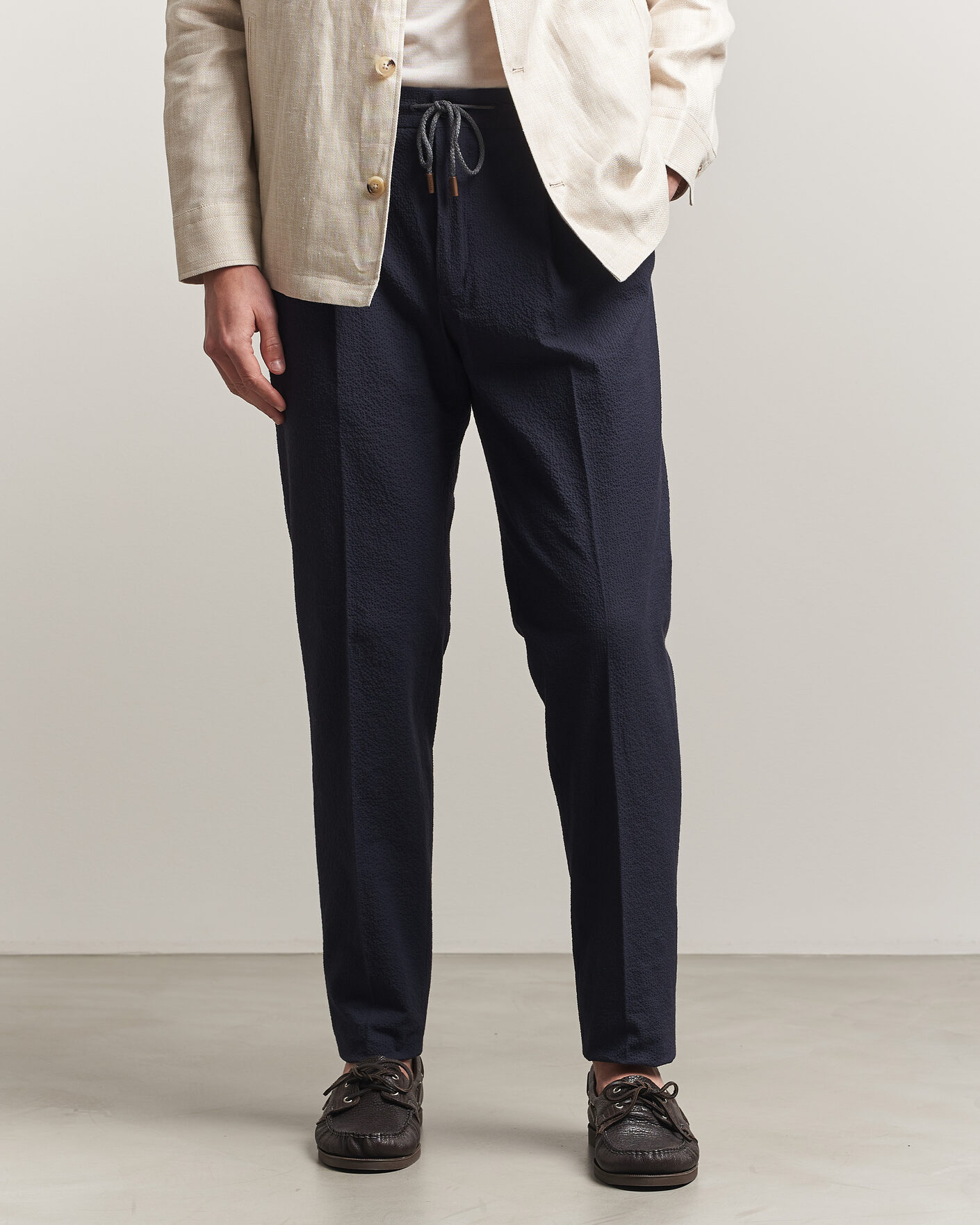 Homme | Pantalons | Incotex | Tapered Fit Seersucker Pants Navy