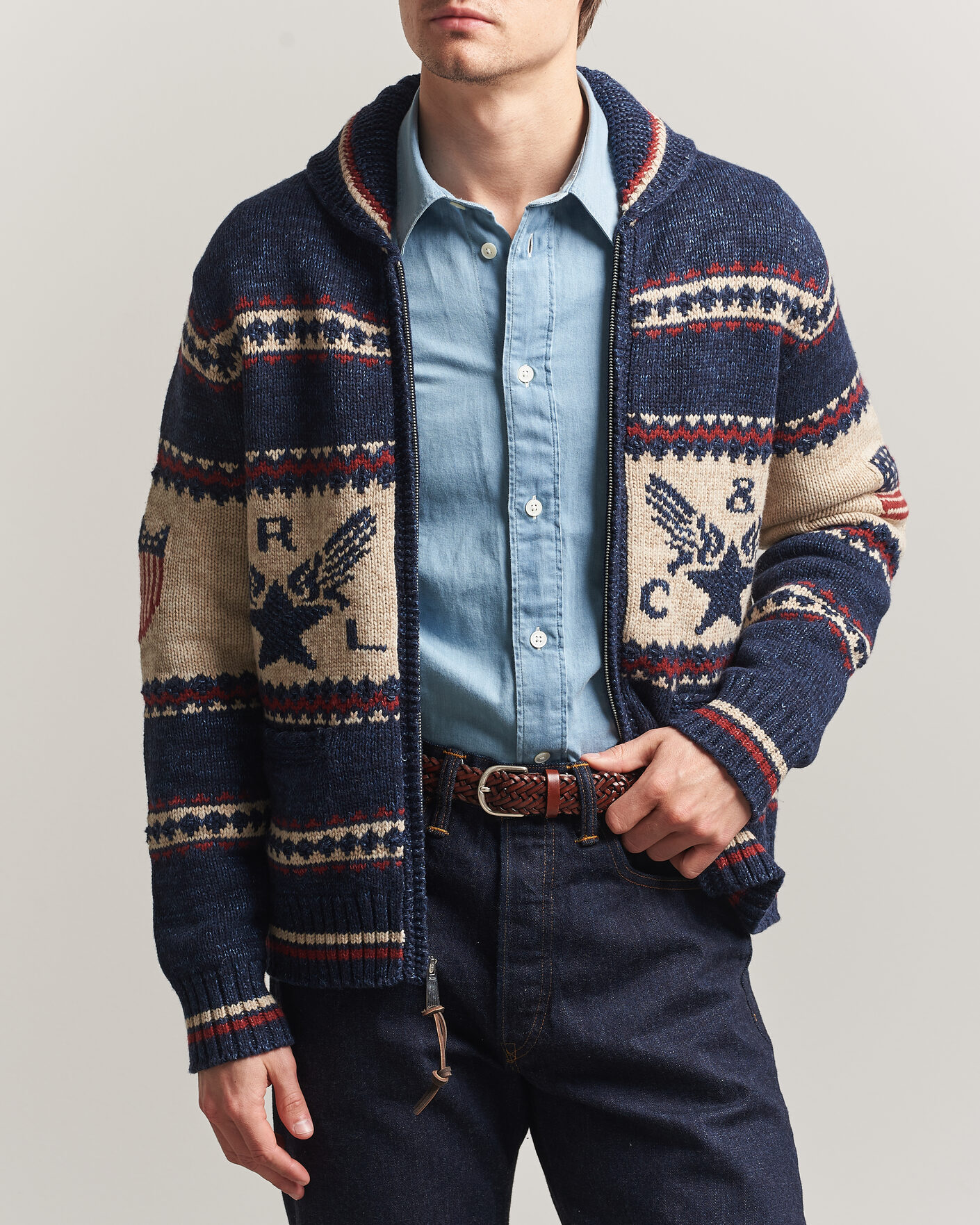Homme | Pulls Et Tricots | RRL | Jacquard Shawl Cardigan Indigo