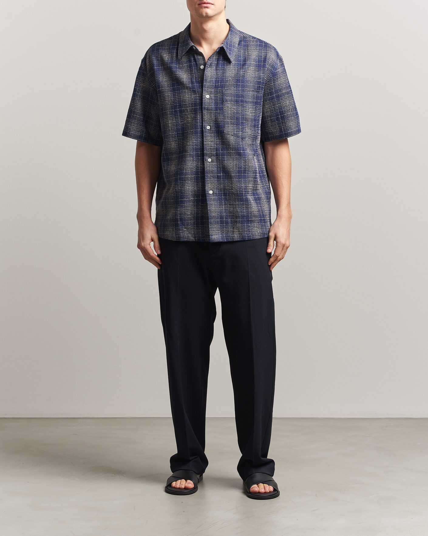 Heren | Overhemden | Palmes | Cotton/Linen Short Sleeve Shirt Navy Check