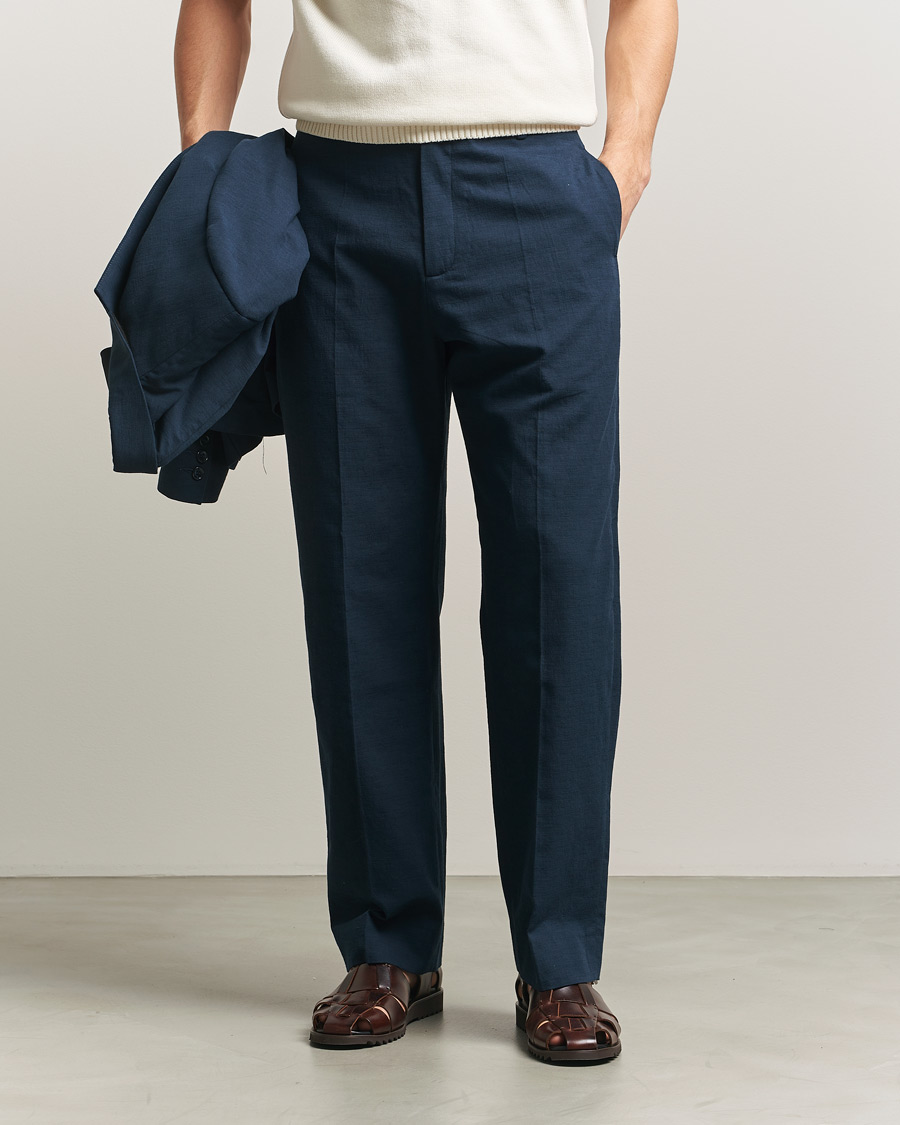 Heren | Broeken | Palmes | Pleated Cotton Trousers Navy