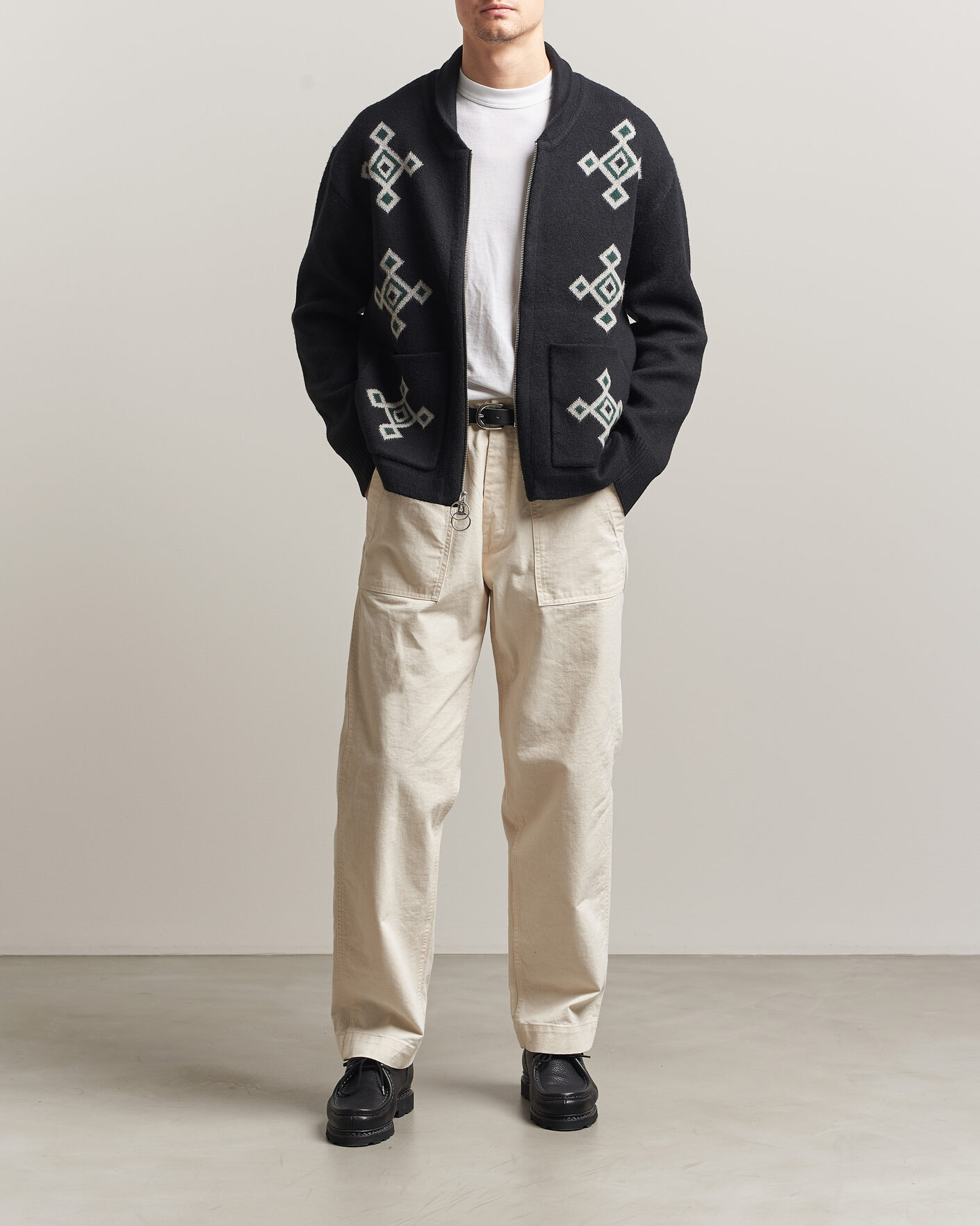Heren | Truien | Pendleton | Jacquard Motif Zip Cardigan Midnight