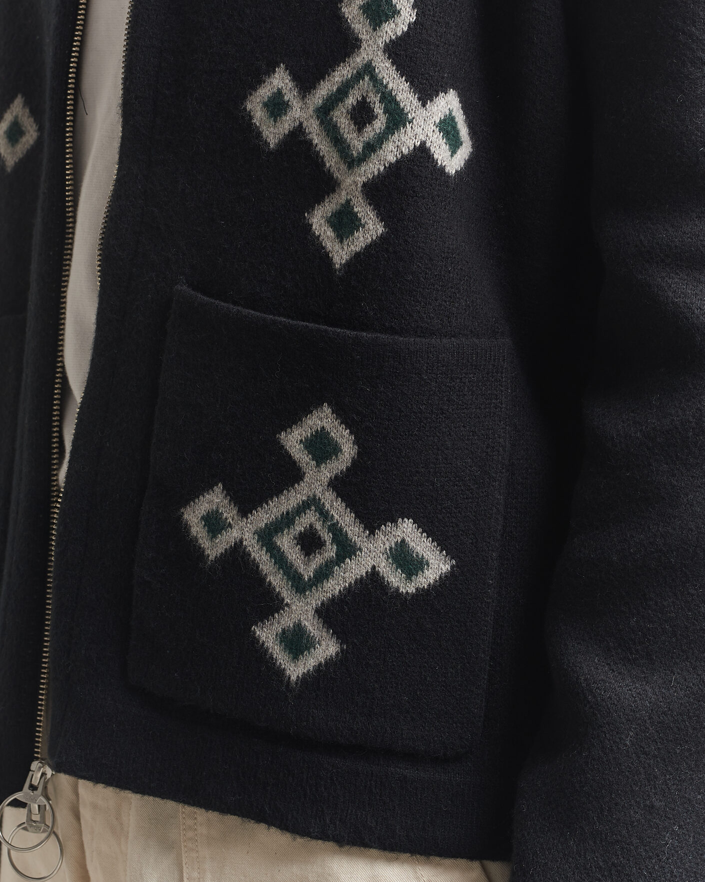 Heren | Truien | Pendleton | Jacquard Motif Zip Cardigan Midnight