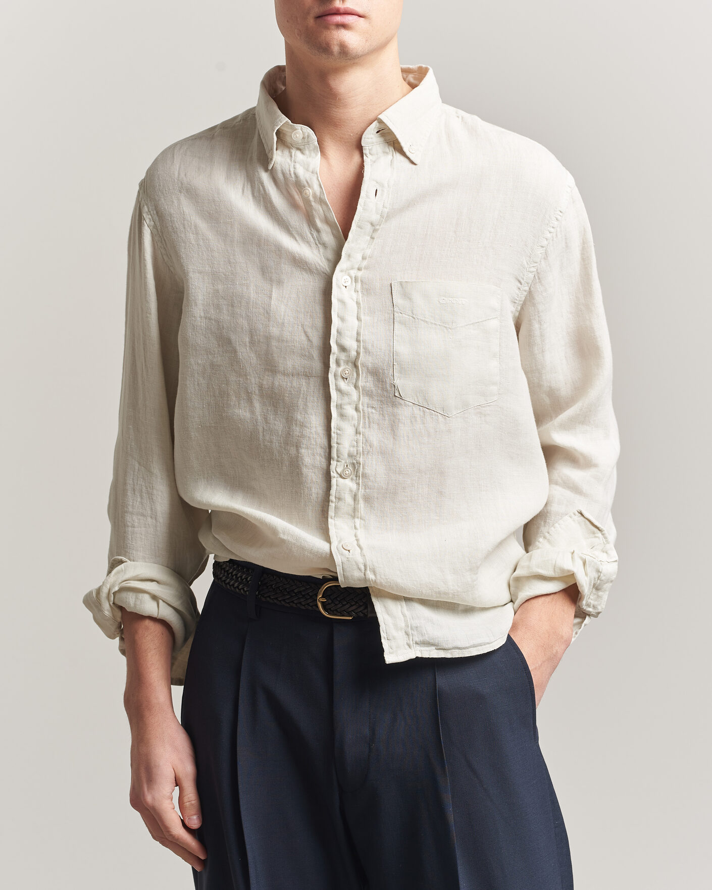 Heren | Overhemden | Gant | Regular Fit Garment Dyed Linen Shirt Sand