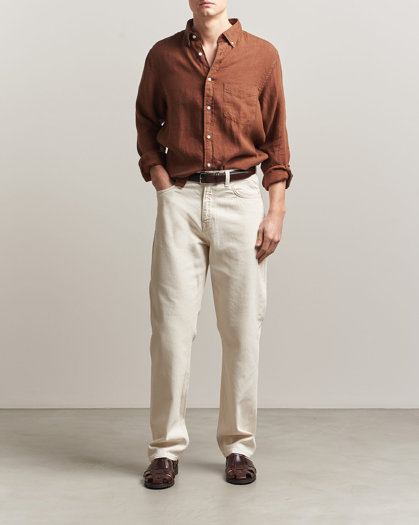 Heren | Overhemden | Gant | Regular Fit Garment Dyed Linen Shirt Mahogany Brown