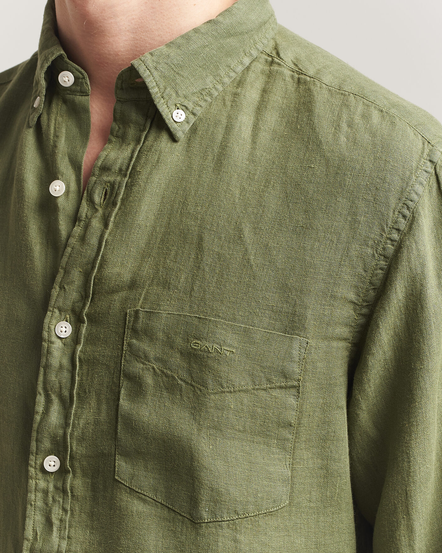 Heren | Overhemden | Gant | Regular Fit Garment Dyed Linen Shirt Dry Herb Green