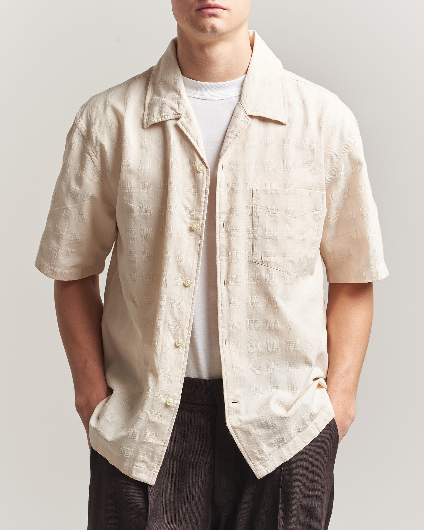 Heren | Overhemden | Gant | Relaxed Fit Textured Checked Camp Shirt Creamed White