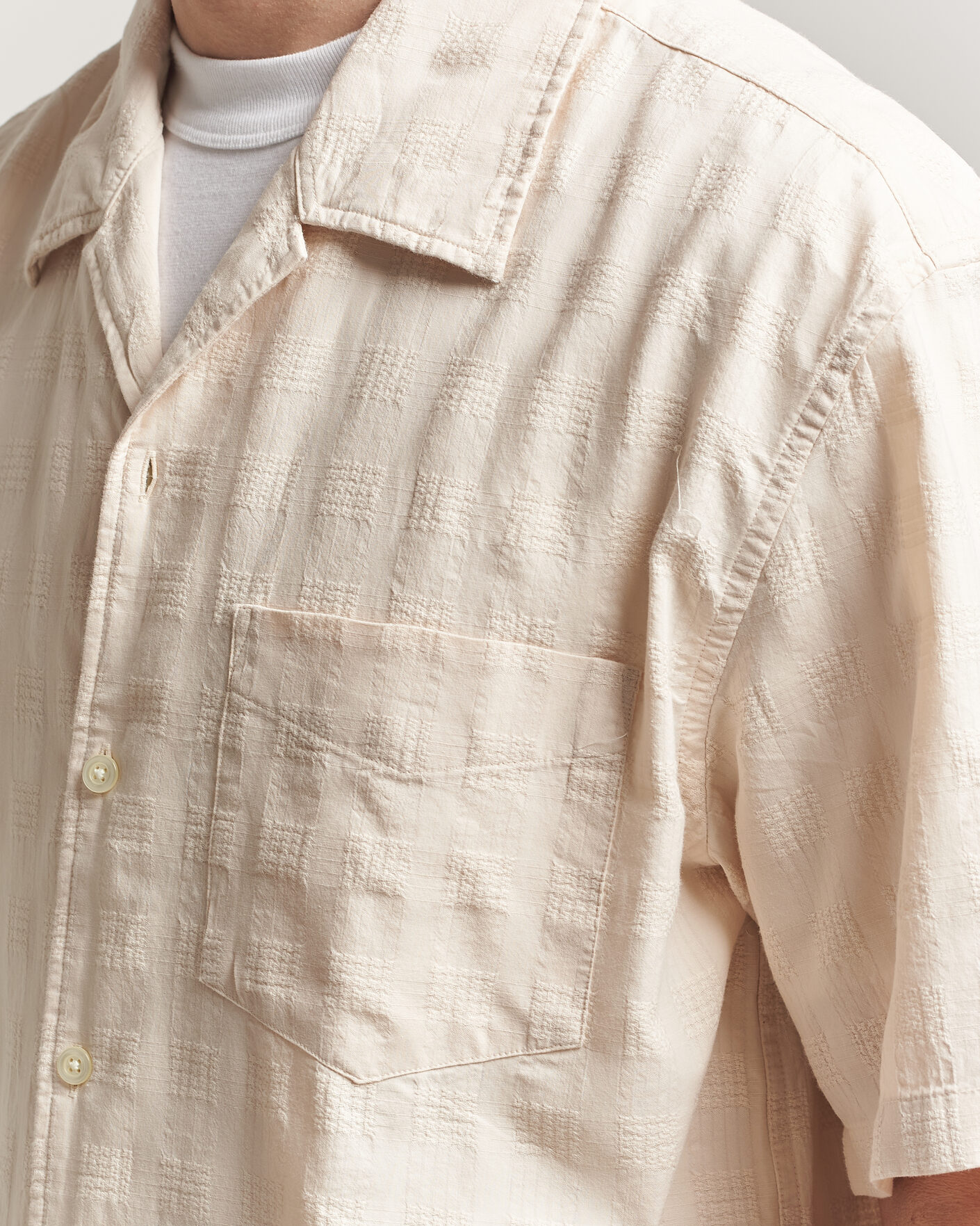 Heren | Overhemden | Gant | Relaxed Fit Textured Checked Camp Shirt Creamed White