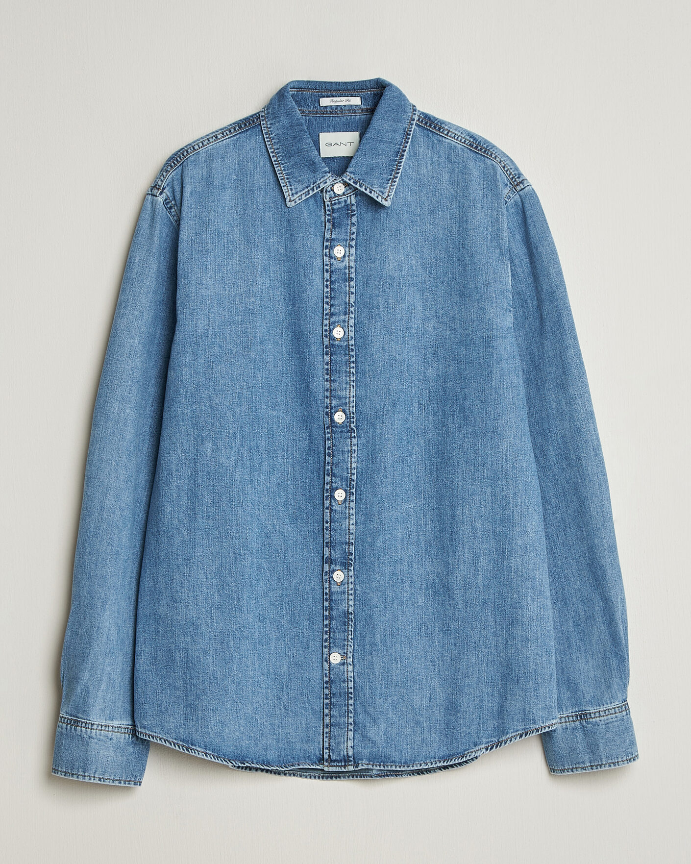 Heren | Overhemden | GANT | Regular Fit Denim Shirt Semi Light Blue Worn In