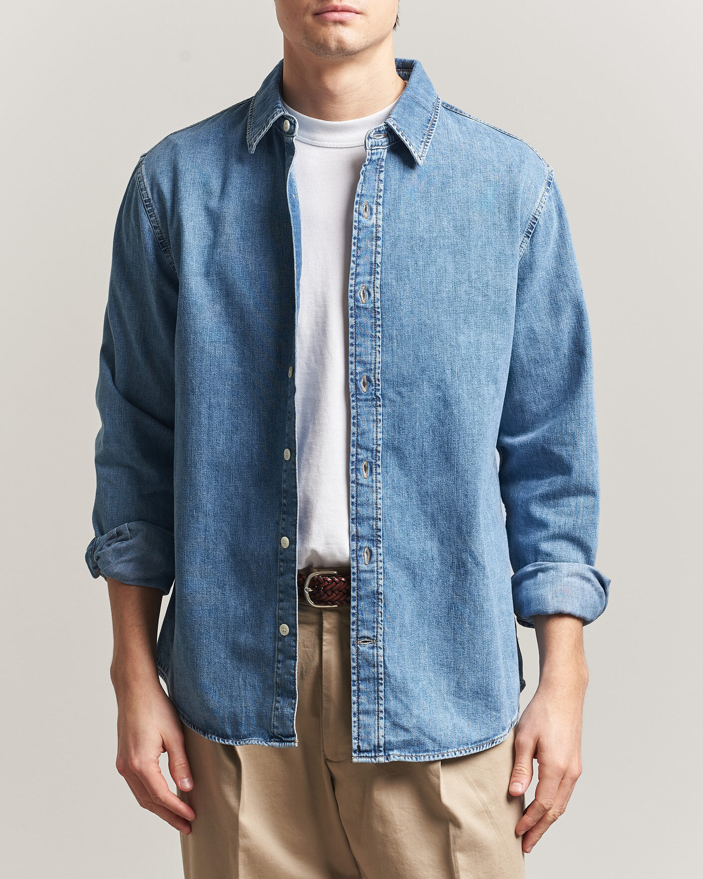 Homme | Chemises | Gant | Regular Fit Denim Shirt Semi Light Blue Worn In
