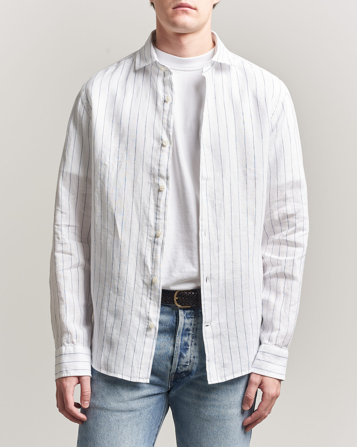 Heren | Overhemden | GANT | Regular Fit Linen Striped Shirt White