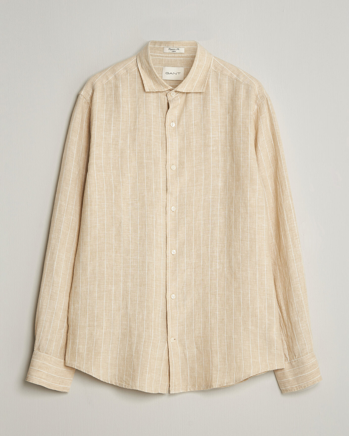 Heren | Overhemden | Gant | Regular Fit Linen Striped Shirt Oat Beige