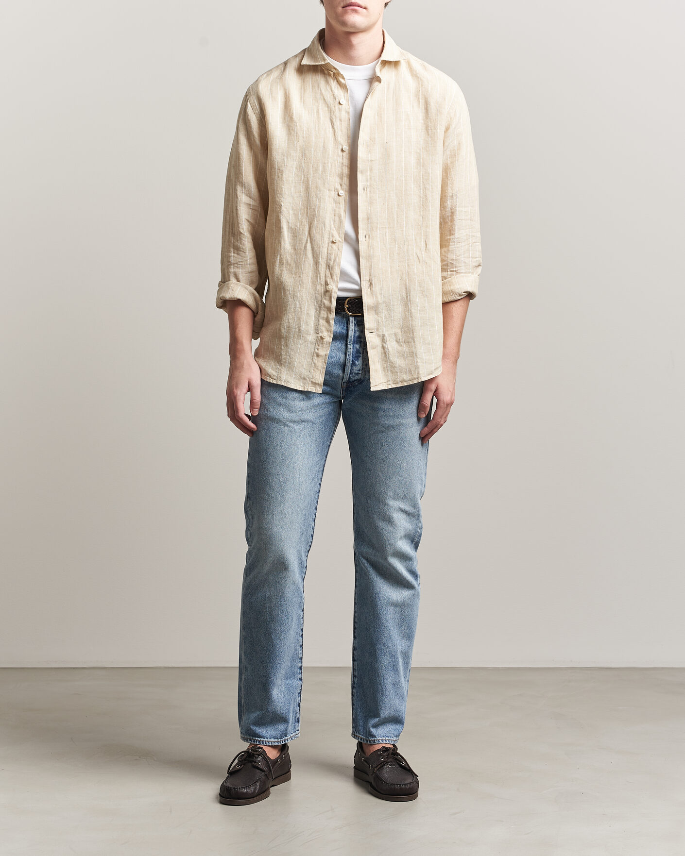 Heren | Overhemden | GANT | Regular Fit Linen Striped Shirt Oat Beige
