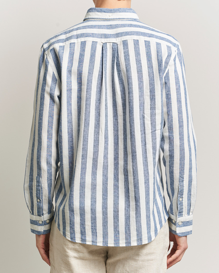Heren | Overhemden | Gant | Regular Fit Linen/Cotton Striped Shirt Vintage Blue