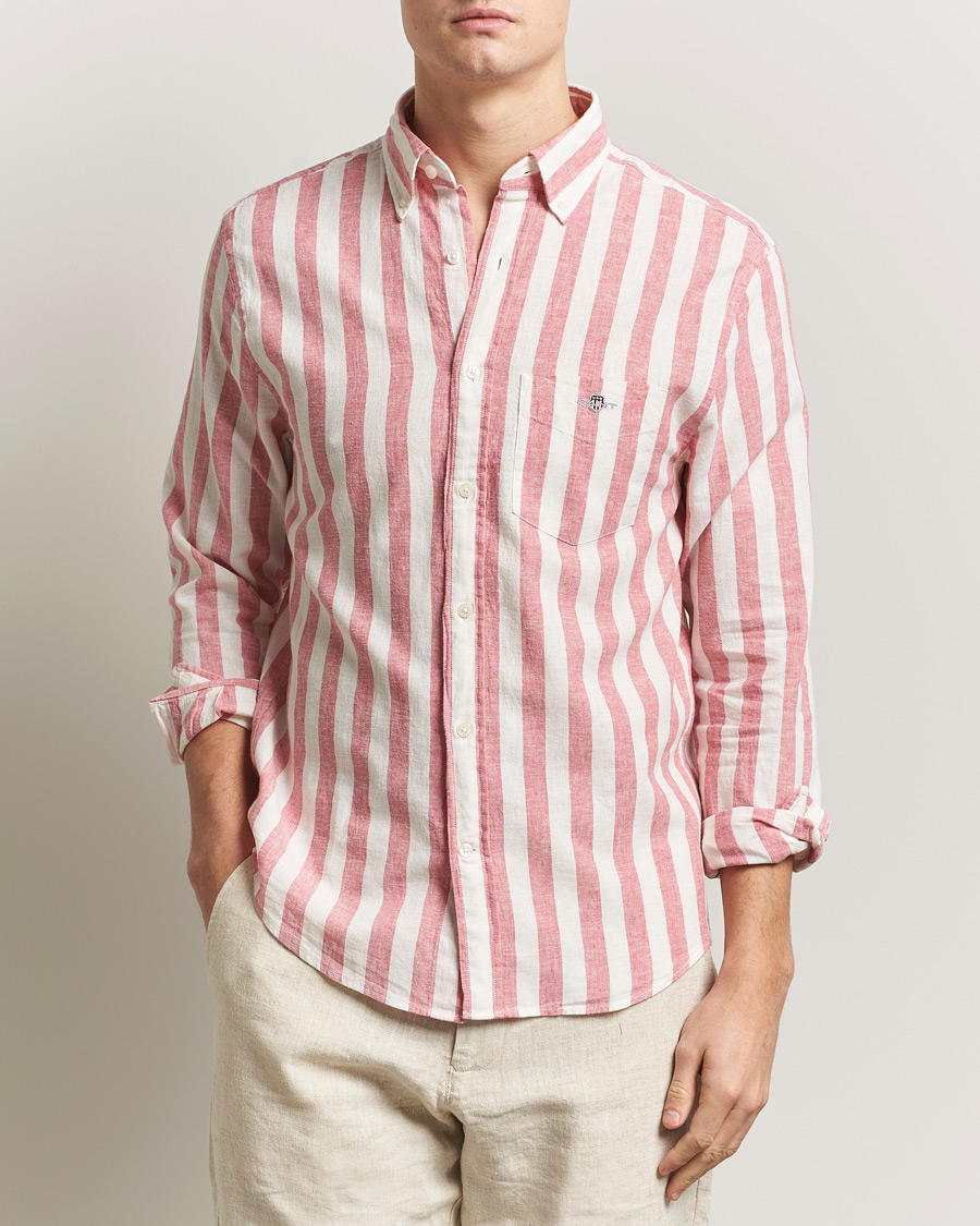 Heren | Overhemden | GANT | Regular Fit Linen/Cotton Striped Shirt Rose Pink