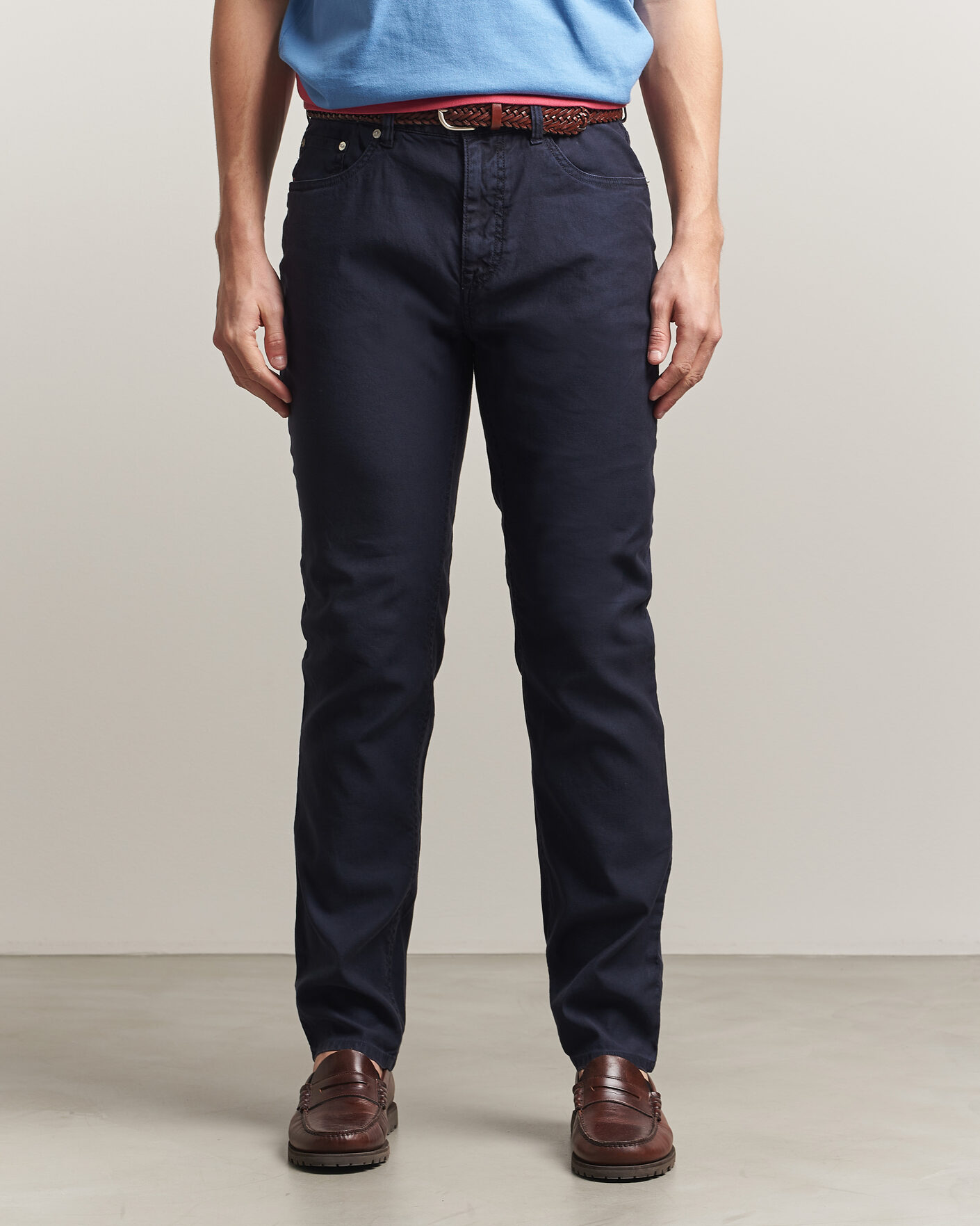 Homme | Pantalons | Gant | Slim Fit Cotton/Linen 5-Pocket Pants Evening Blue