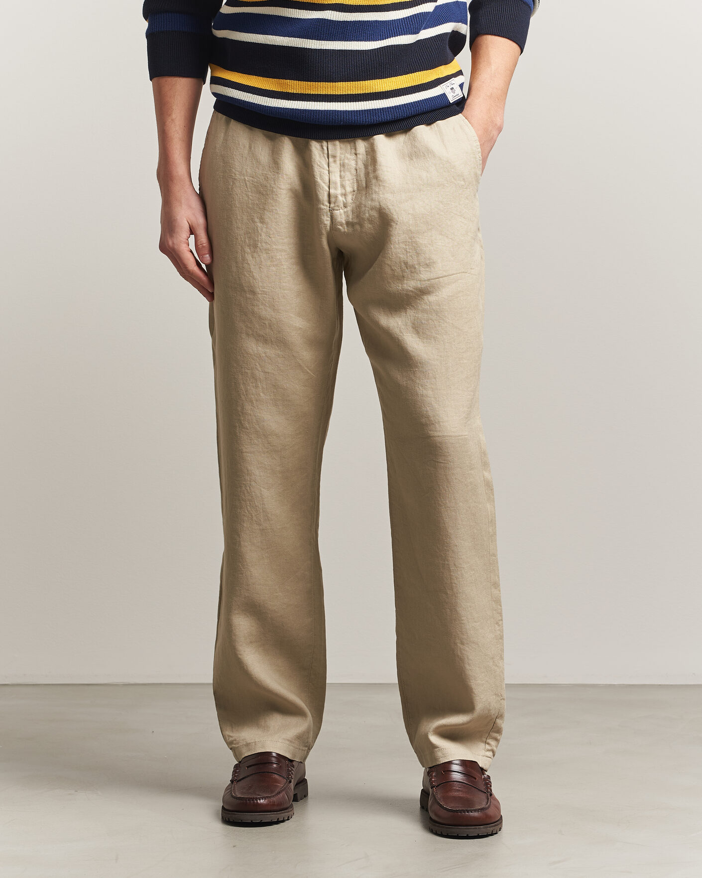 Heren | Broeken | Gant | Regular Fit Linen Drawstring Pants Oat Beige
