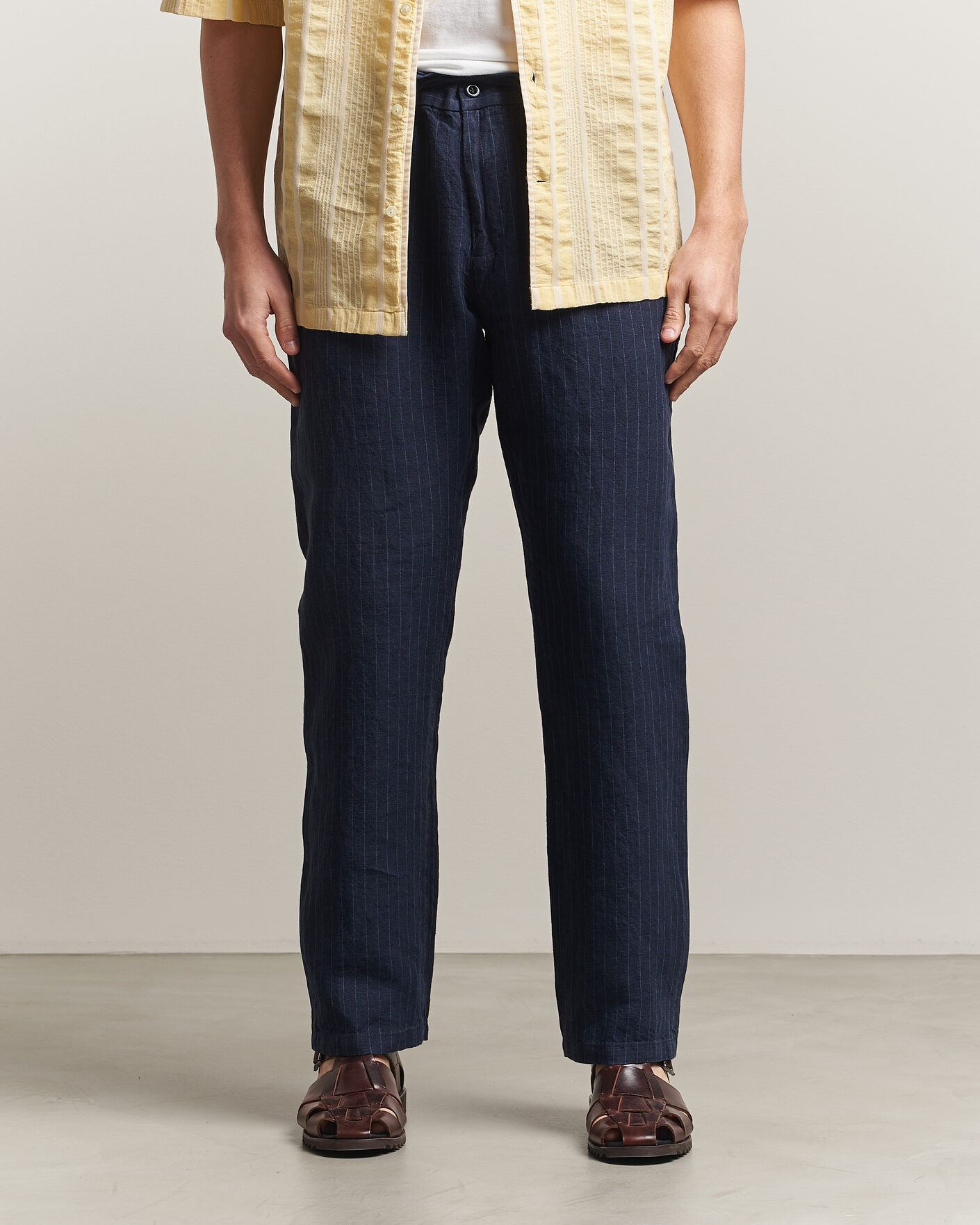 Homme | Pantalons | Gant | Regular Fit Stiped Linen Drawstring Pants Evening Blue