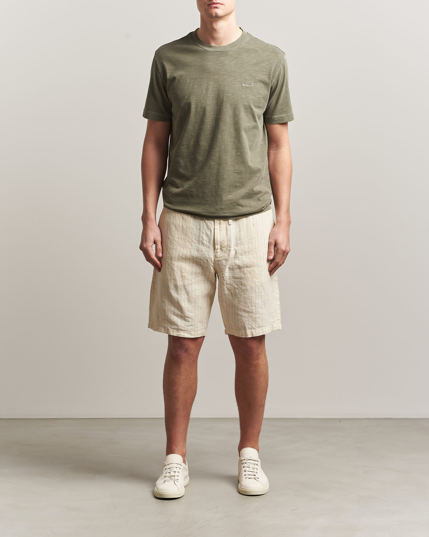 Heren | Korte broek | Gant | Regular Fit Striped Linen Drawstring Shorts Faded Beige