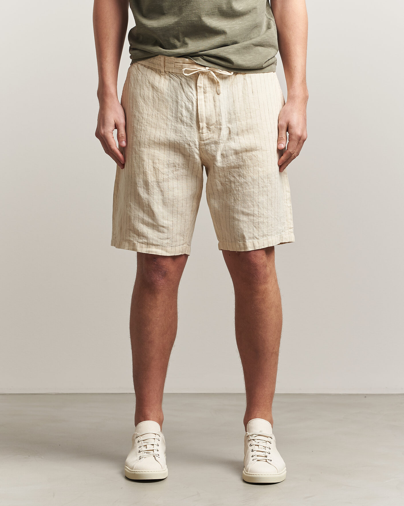 Heren | Korte broek | Gant | Regular Fit Striped Linen Drawstring Shorts Faded Beige