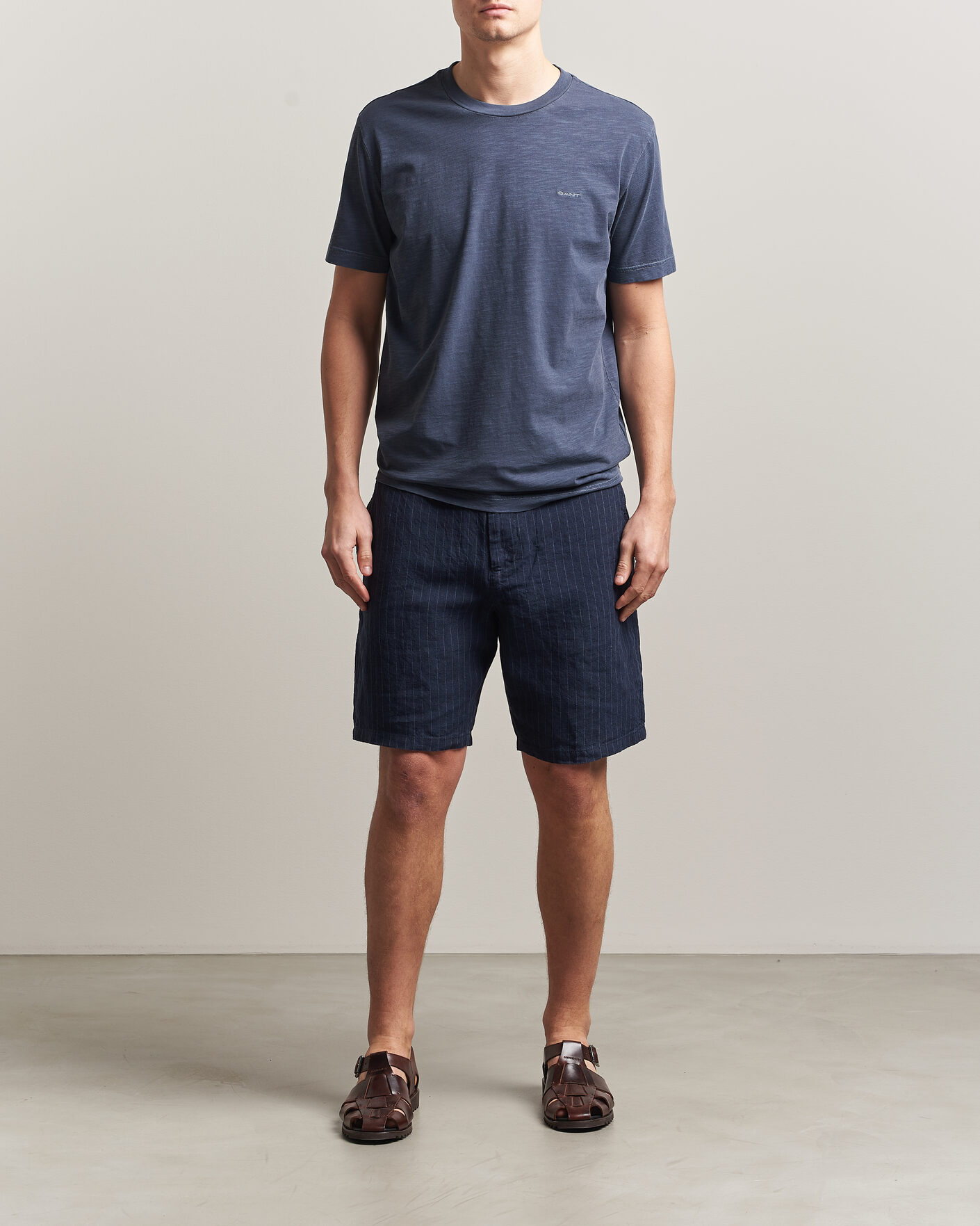 Heren | Korte broek | Gant | Regular Fit Striped Linen Drawstring Shorts Evening Blue