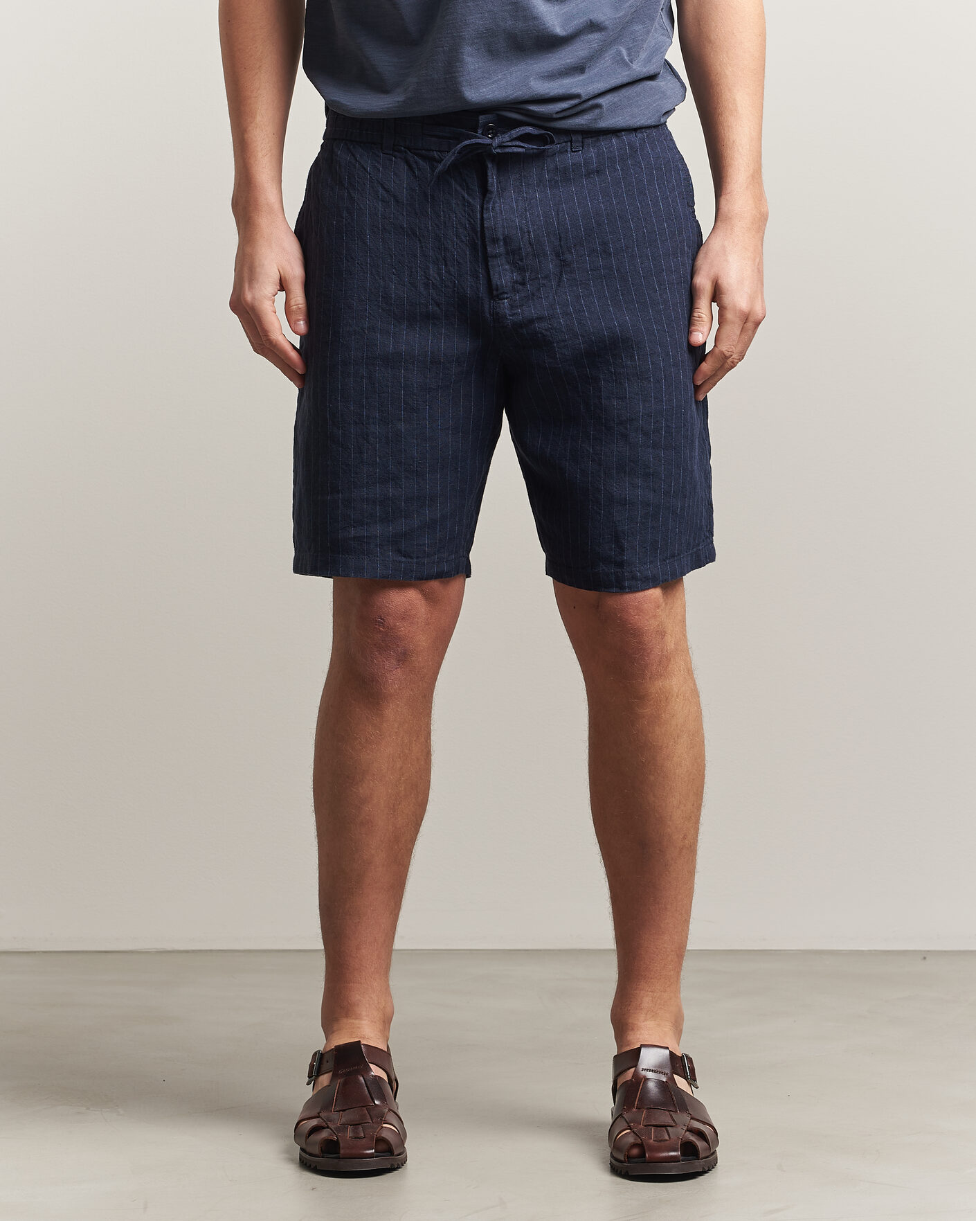 Heren | Korte broek | Gant | Regular Fit Striped Linen Drawstring Shorts Evening Blue