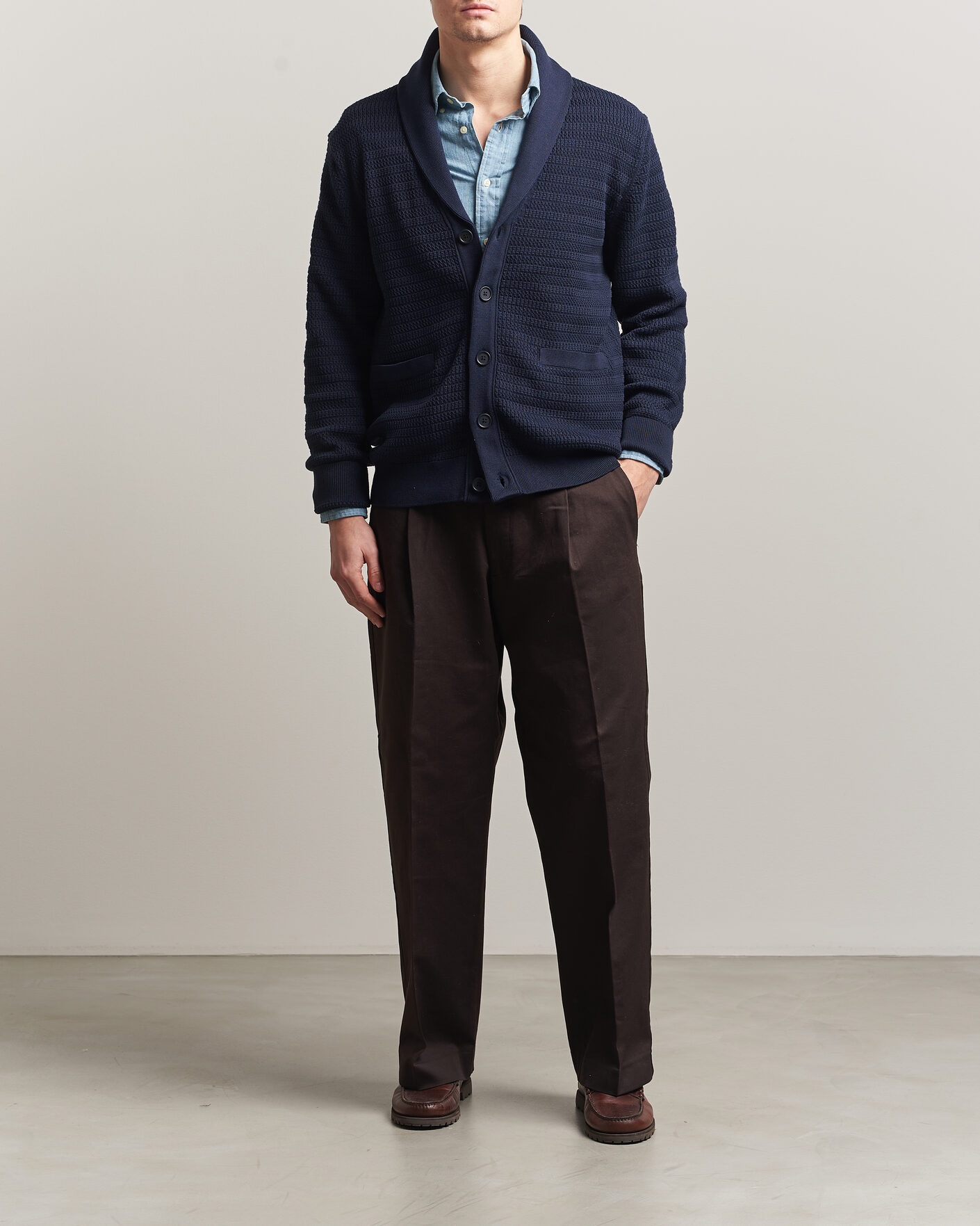 Homme | Pulls Et Tricots | Gant | Heavy Knitted Shawl Collar Cardigan Evening Blue