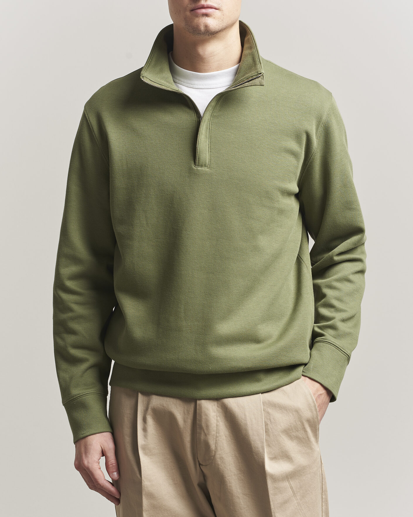 Homme | Pulls Et Tricots | GANT | Light Sacker Rib Half Zip Dry Herb Green