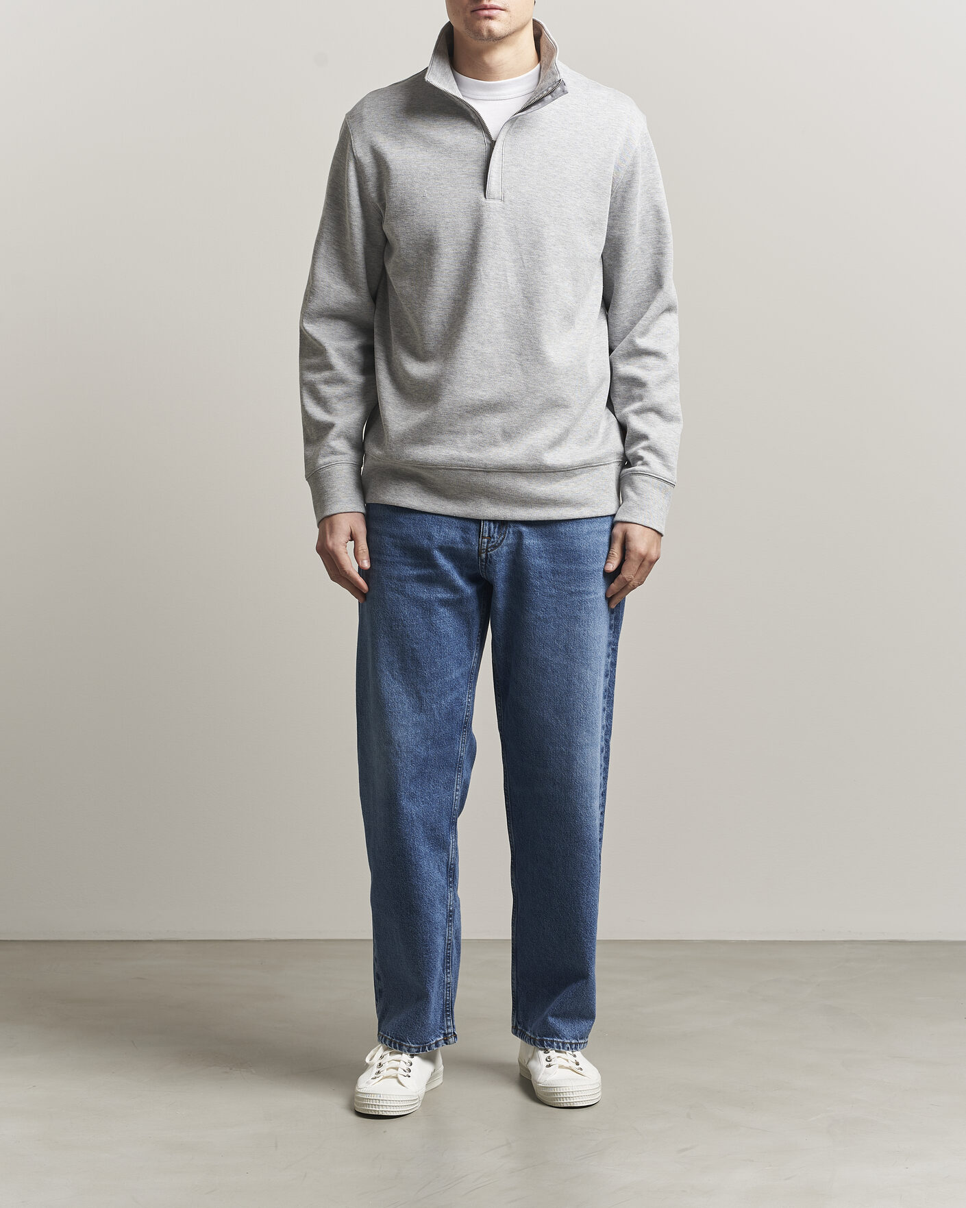 Heren | Truien | Gant | Light Sacker Rib Half Zip Grey Melange