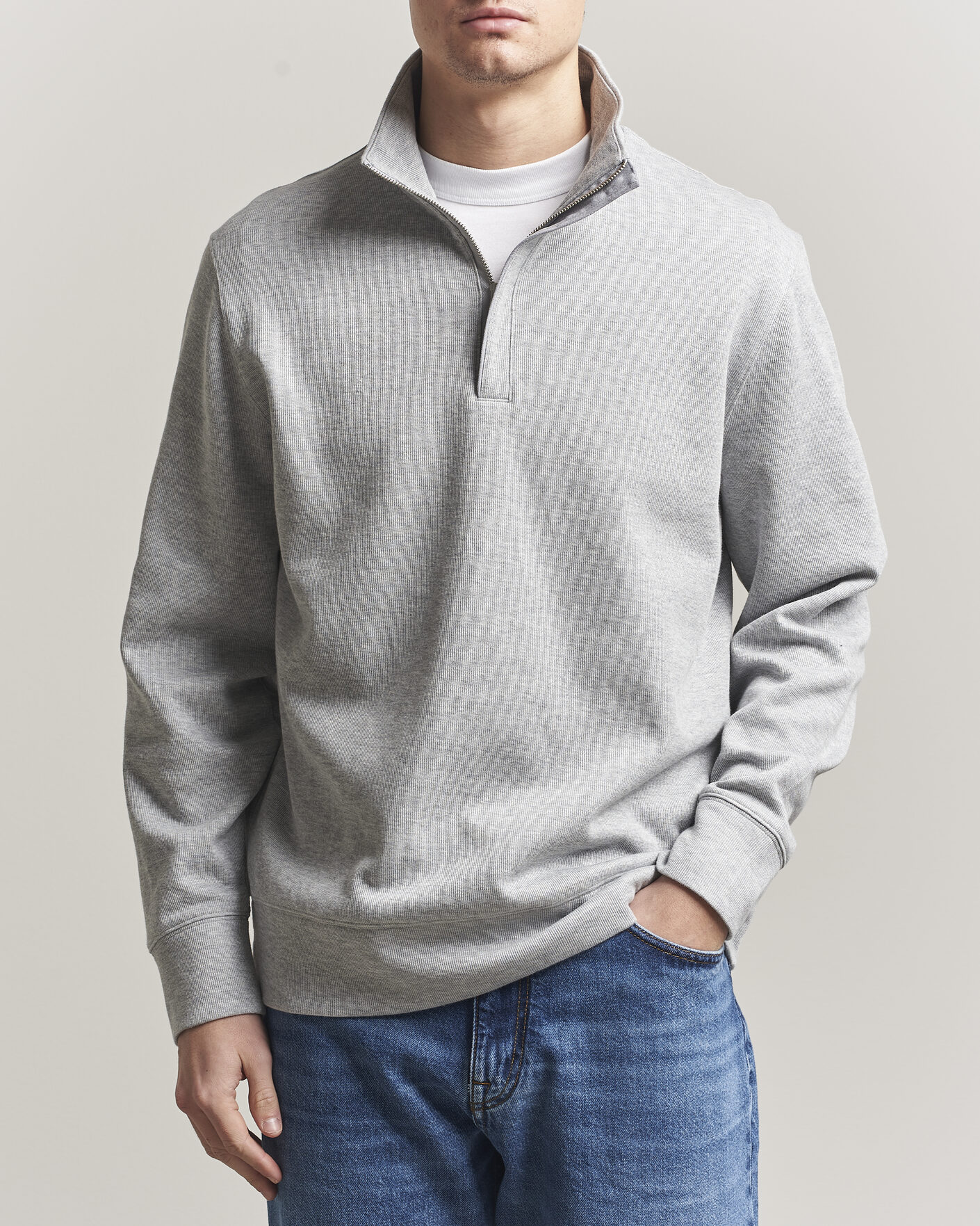 Heren | Truien | Gant | Light Sacker Rib Half Zip Grey Melange