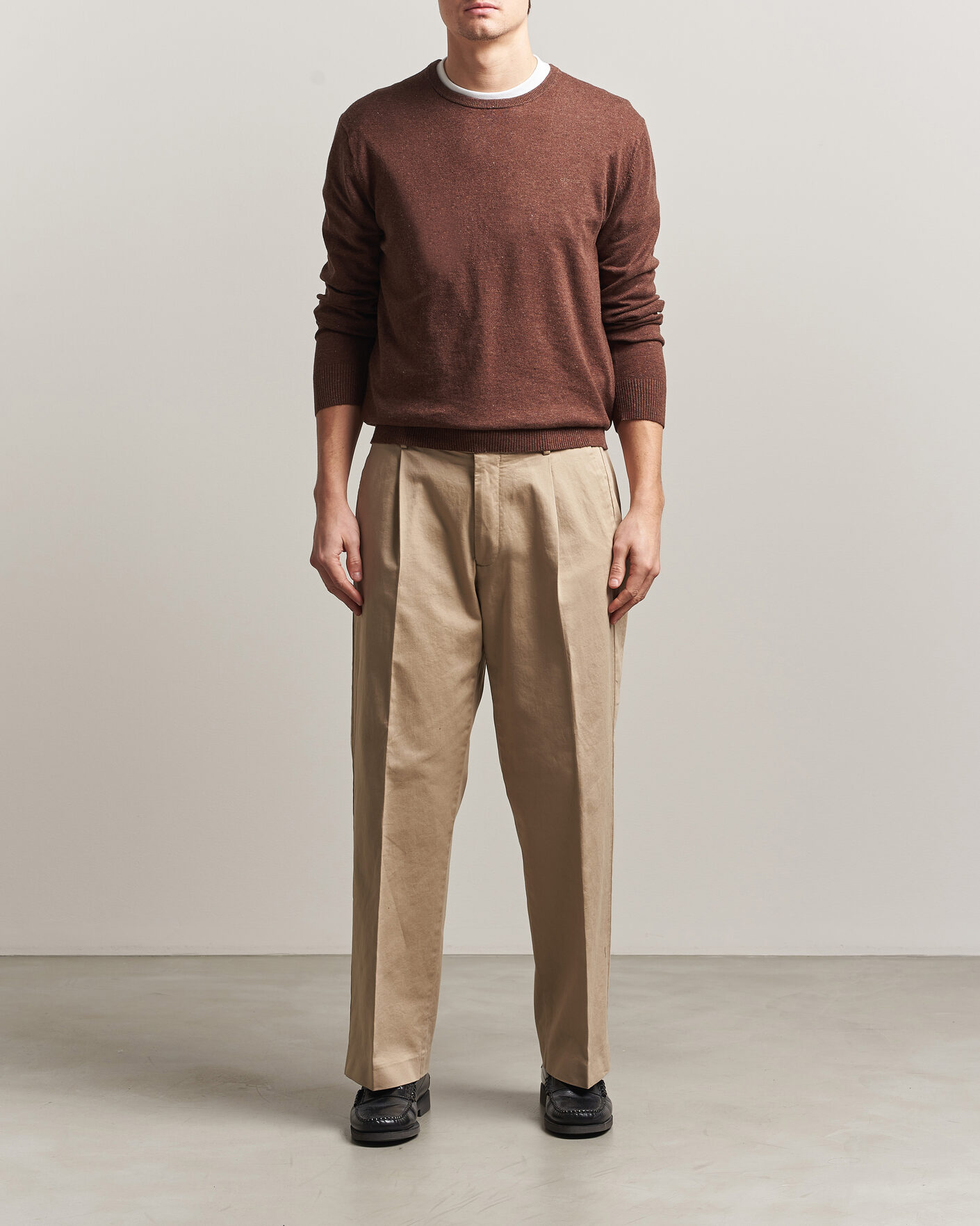 Heren | Truien | Gant | Cotton/Linen Slub Knitted Sweater Hazelnut Melange