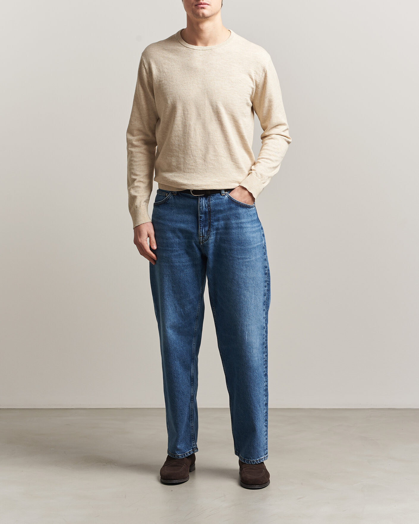 Heren | Truien | Gant | Cotton/Linen Slub Knitted Sweater Seed Melange