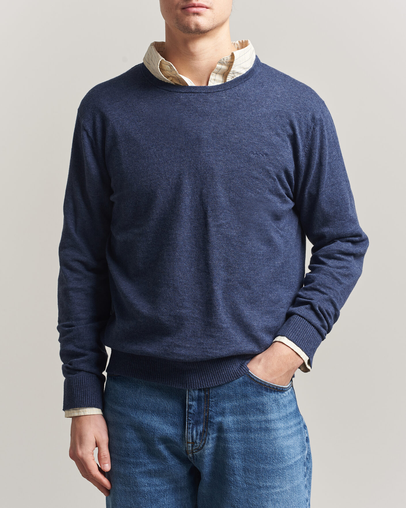 Homme | Pulls Et Tricots | Gant | Cotton/Linen Slub Knitted Sweater Dark Indigo Melange