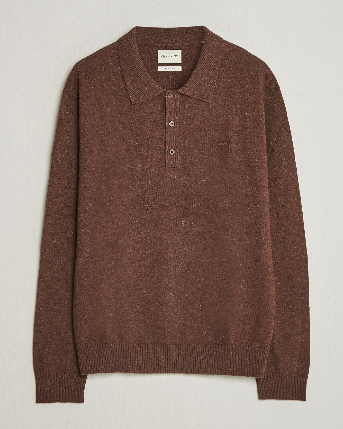 Heren | Truien | Gant | Cotton/Linen Slub Knitted Polo Hazelnut Melange