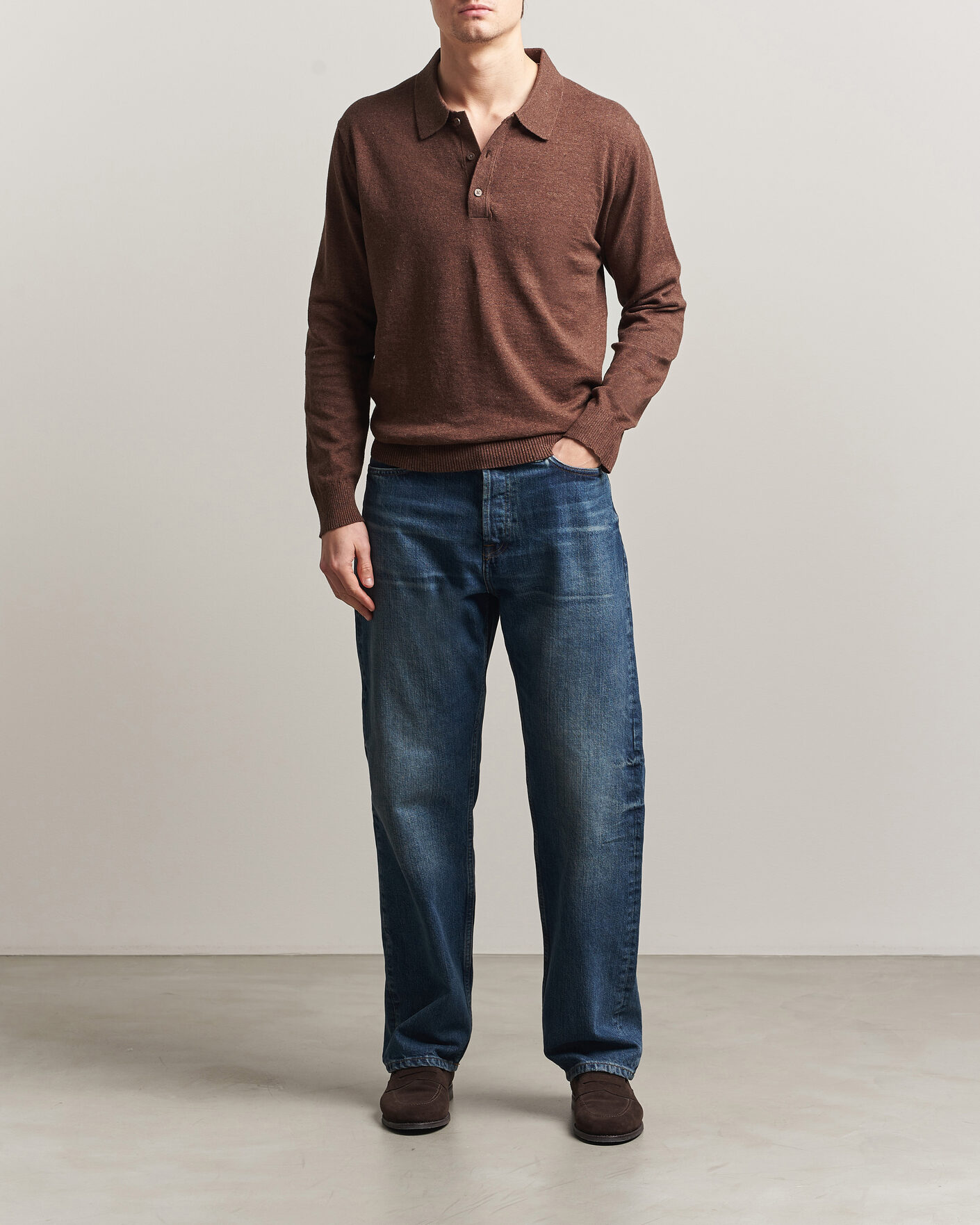 Heren | Truien | Gant | Cotton/Linen Slub Knitted Polo Hazelnut Melange