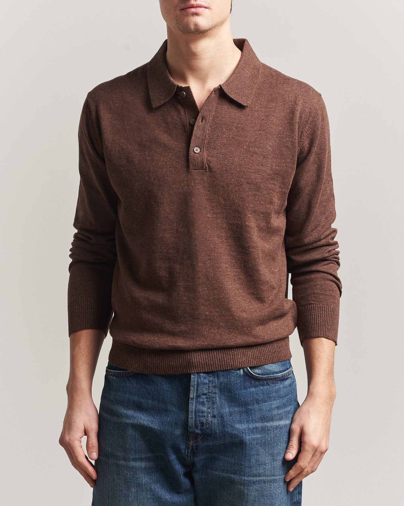 Heren | Truien | Gant | Cotton/Linen Slub Knitted Polo Hazelnut Melange