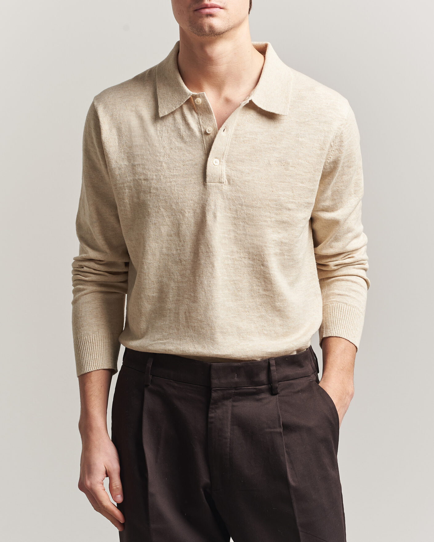 Heren | Truien | Gant | Cotton/Linen Slub Knitted Polo Seed Melange