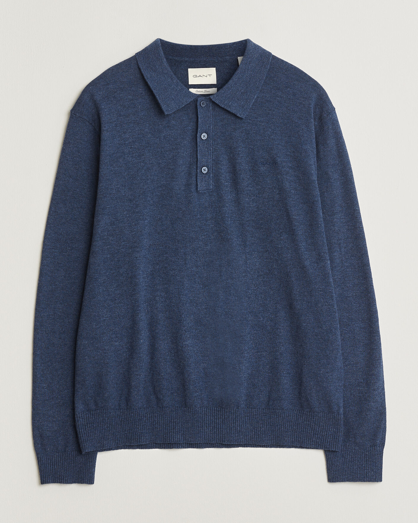 Heren | Truien | Gant | Cotton/Linen Slub Knitted Polo Dark Indigo Melange