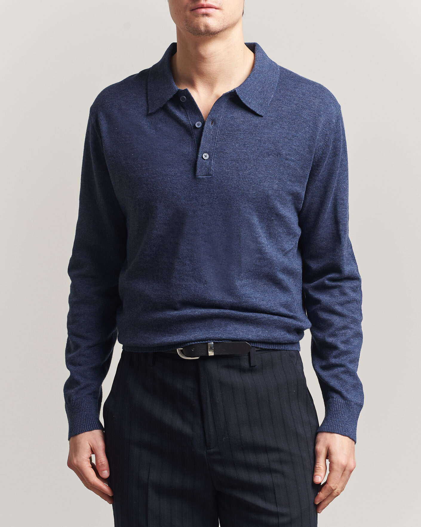 Heren | Truien | Gant | Cotton/Linen Slub Knitted Polo Dark Indigo Melange