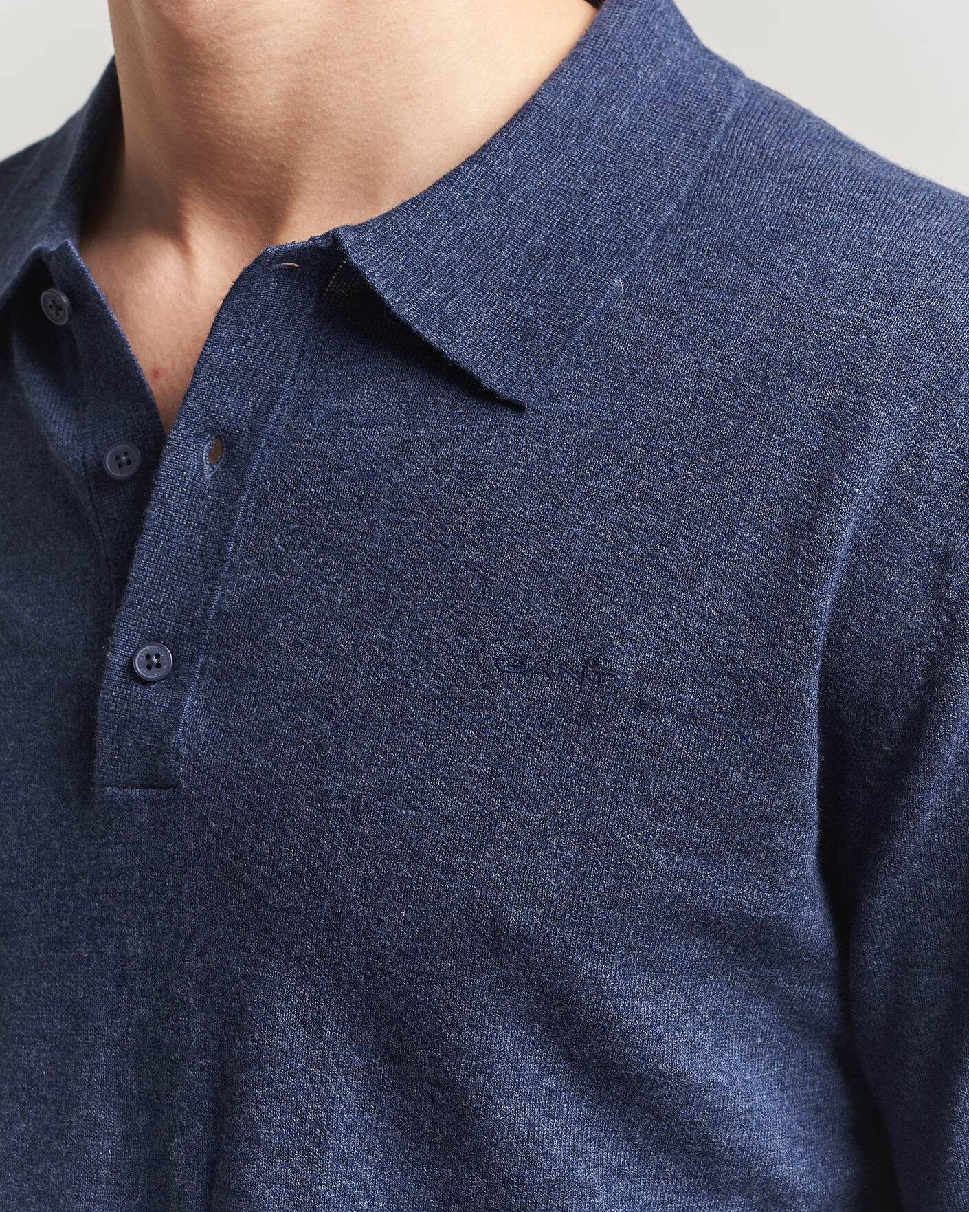 Heren | Truien | Gant | Cotton/Linen Slub Knitted Polo Dark Indigo Melange