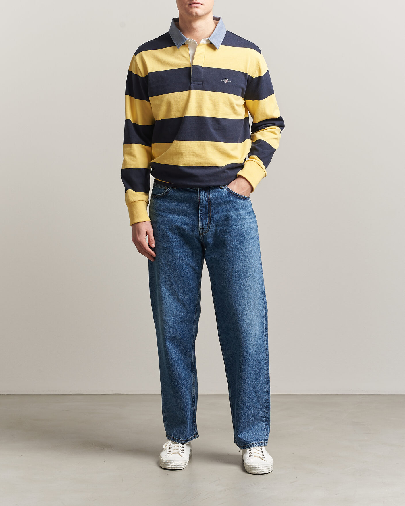 Homme | Pulls Et Tricots | GANT | Chambray Striped Heavy Rugger Banana Yellow