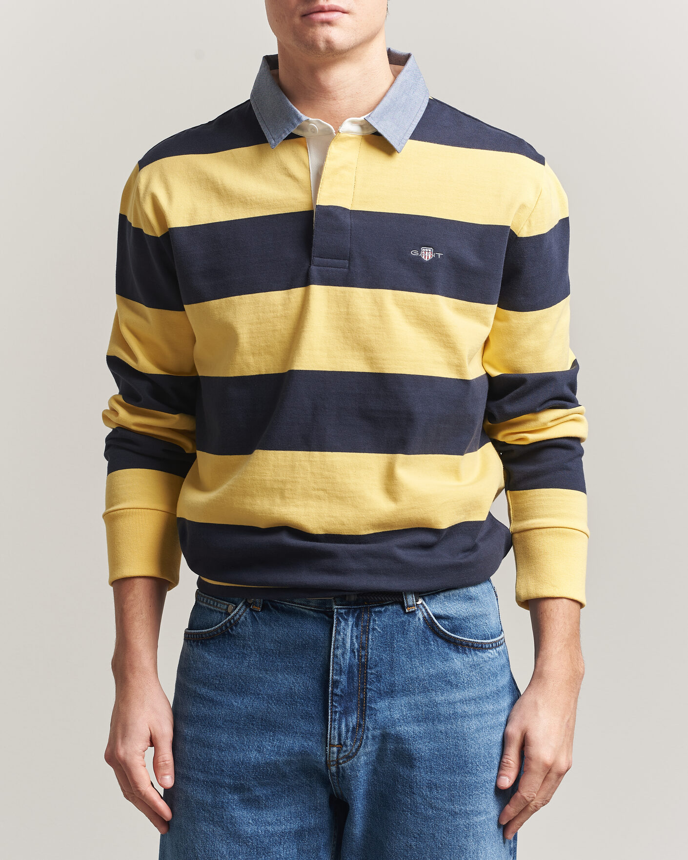 Homme | Pulls Et Tricots | GANT | Chambray Striped Heavy Rugger Banana Yellow