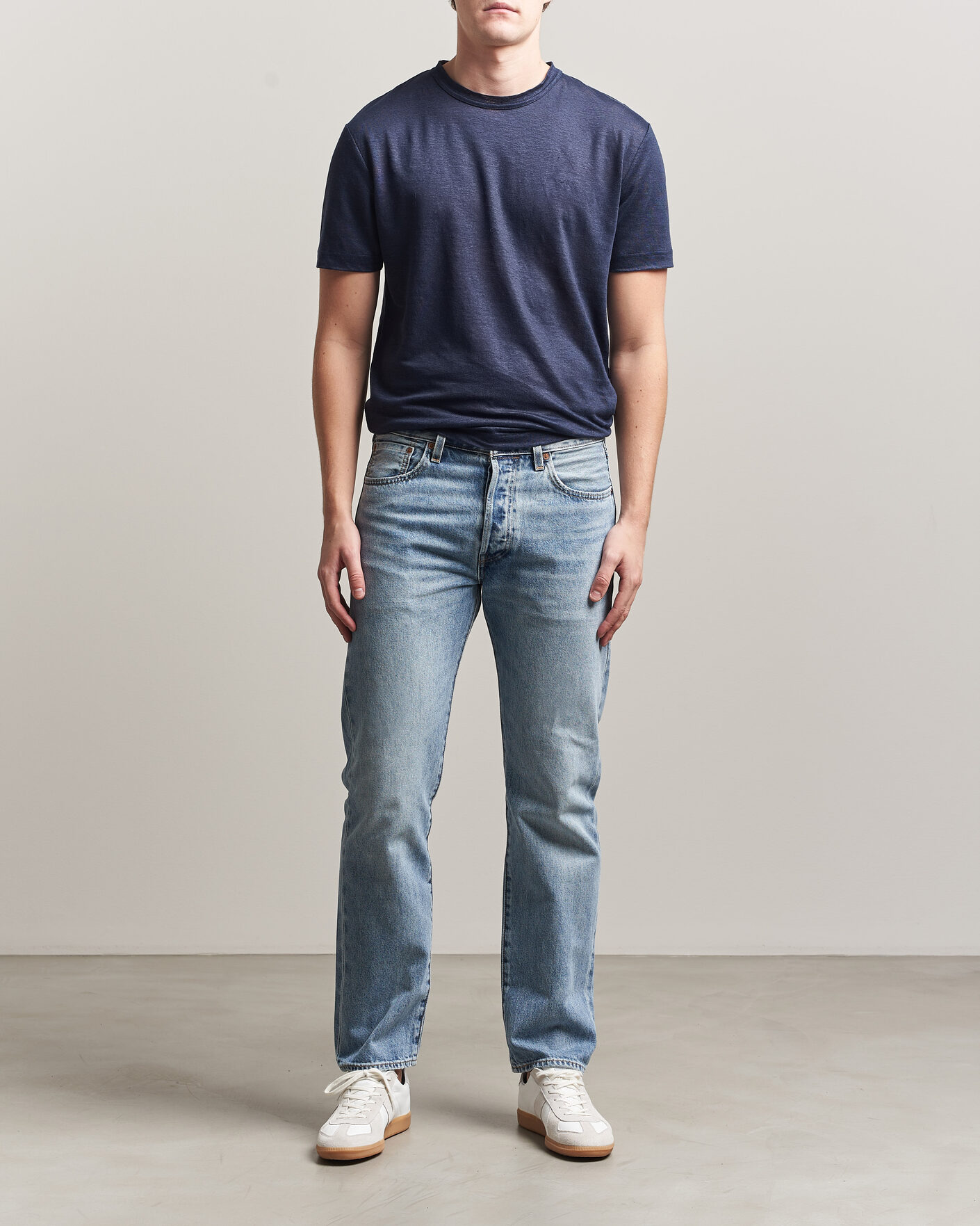 Homme | T-shirts | Gant | Linen T-Shirt Evening Blue