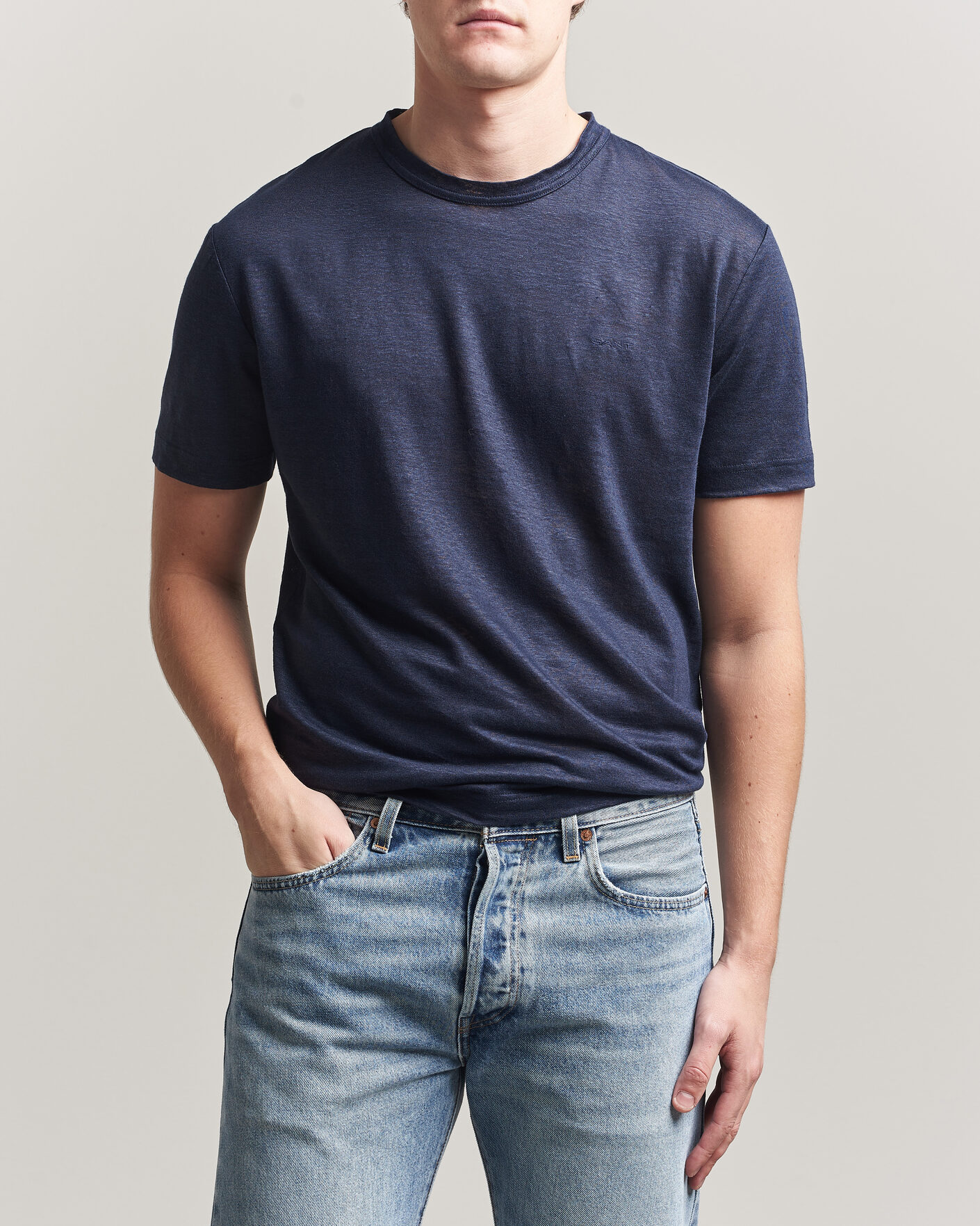 Homme | T-shirts | Gant | Linen T-Shirt Evening Blue