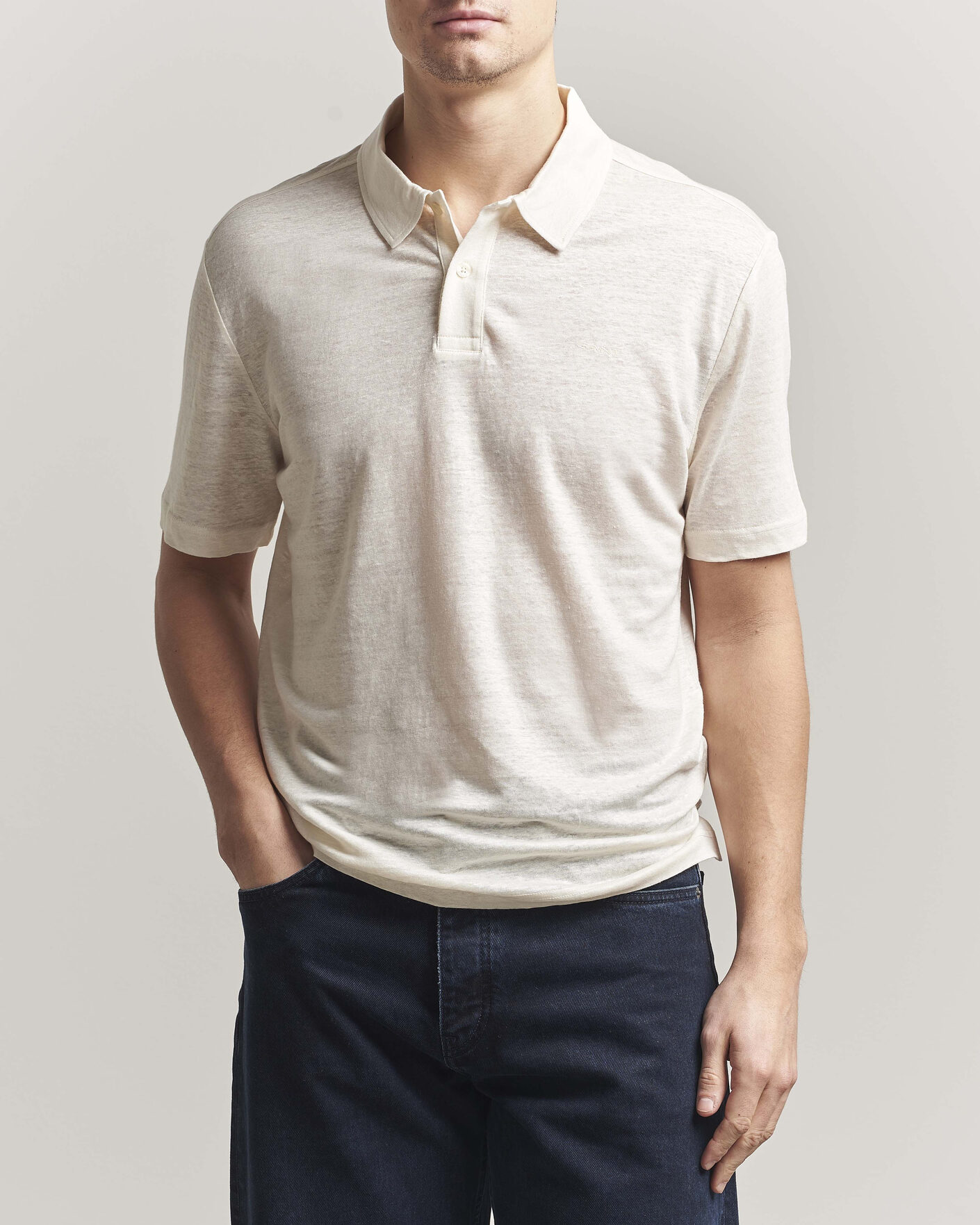 Homme | Polos | Gant | Linen Polo Creamed White