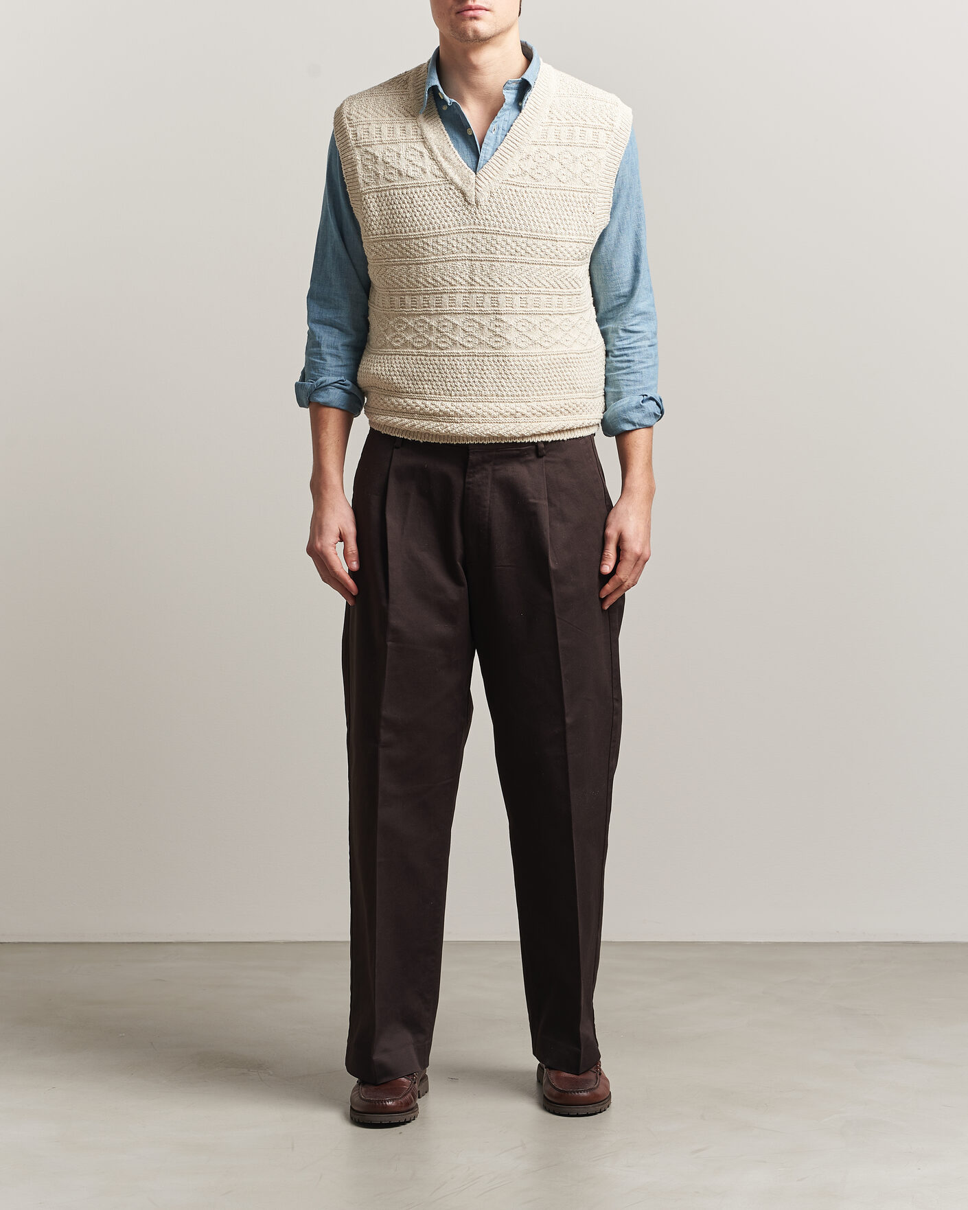 Homme | Pulls Et Tricots | Gant | Cotton/Linen Textured Vest Creamed White