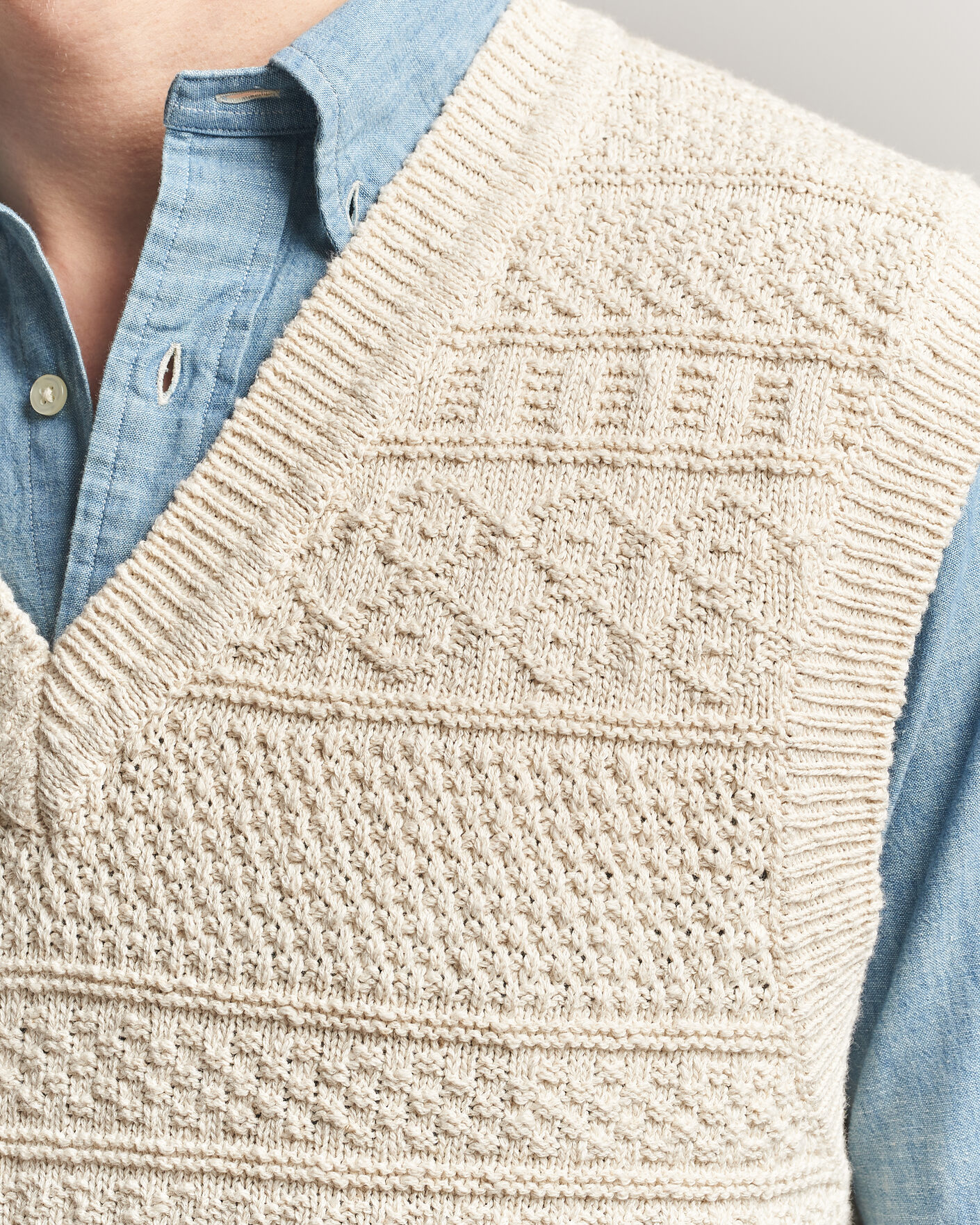 Homme | Pulls Et Tricots | Gant | Cotton/Linen Textured Vest Creamed White