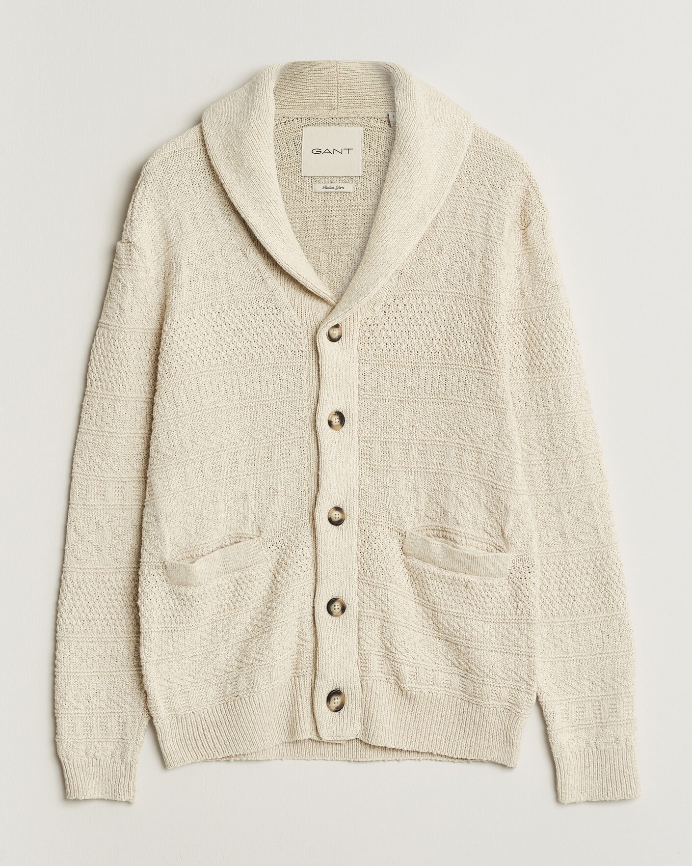 Homme | Pulls Et Tricots | Gant | Cotton/Linen Textured Cardigan Creamed White