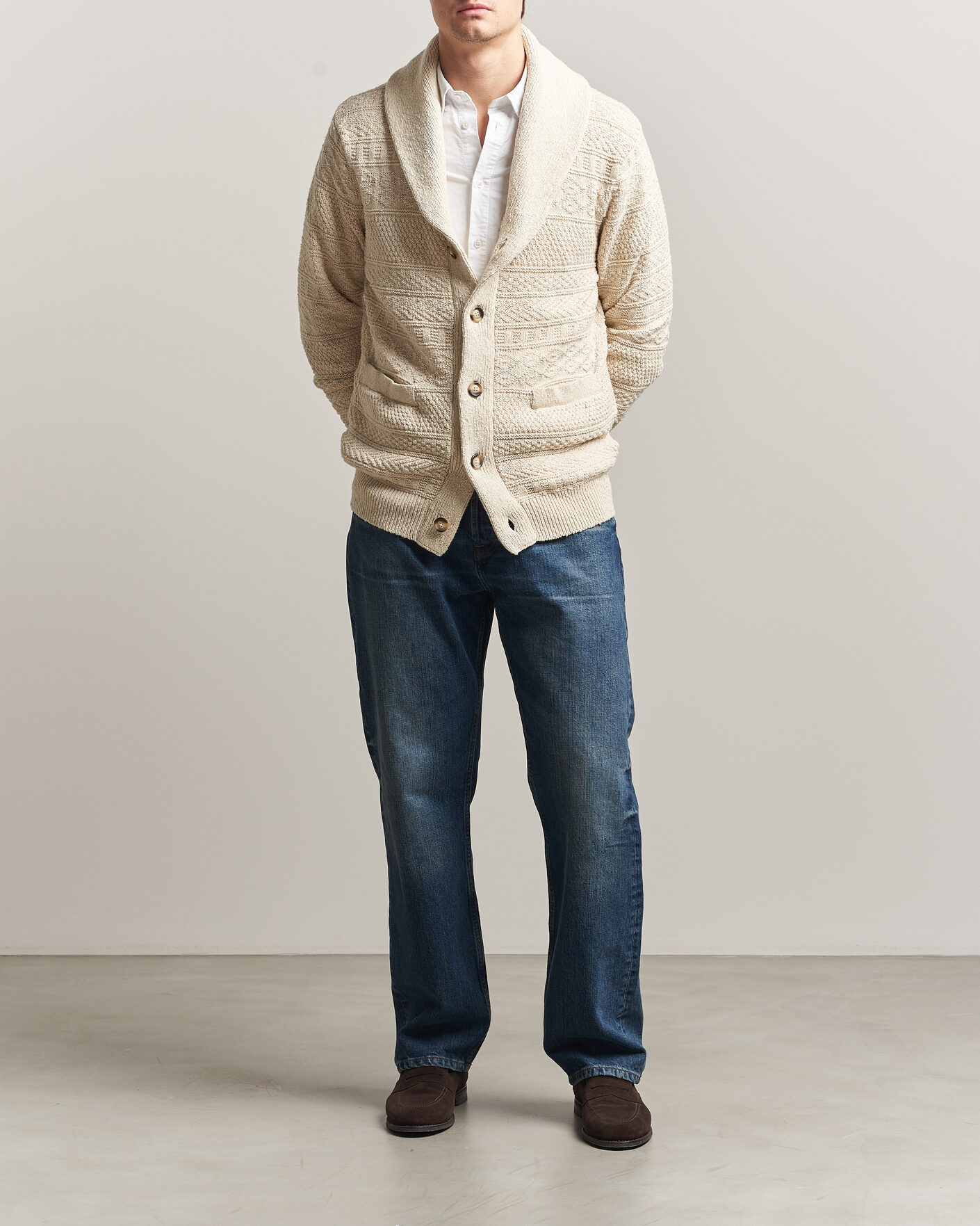 Homme | Pulls Et Tricots | Gant | Cotton/Linen Textured Cardigan Creamed White