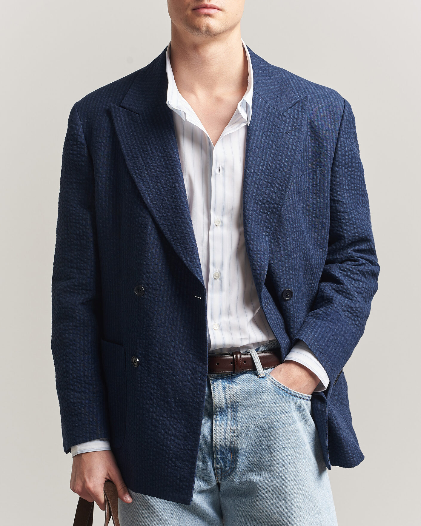 Heren | Blazers | Gant | Linen Indigo Seersucker Blazer Bid Blue