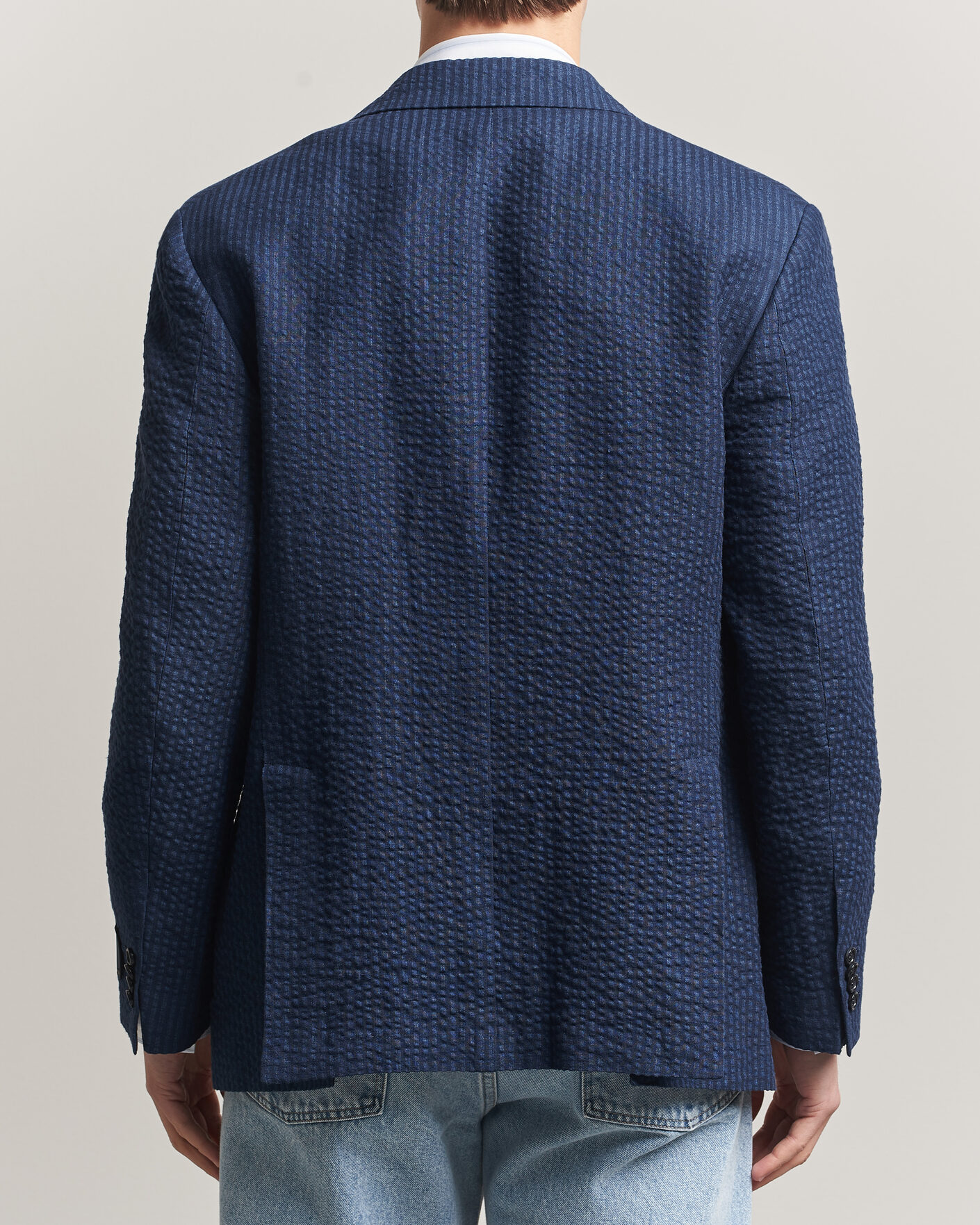 Heren | Blazers | Gant | Linen Indigo Seersucker Blazer Bid Blue